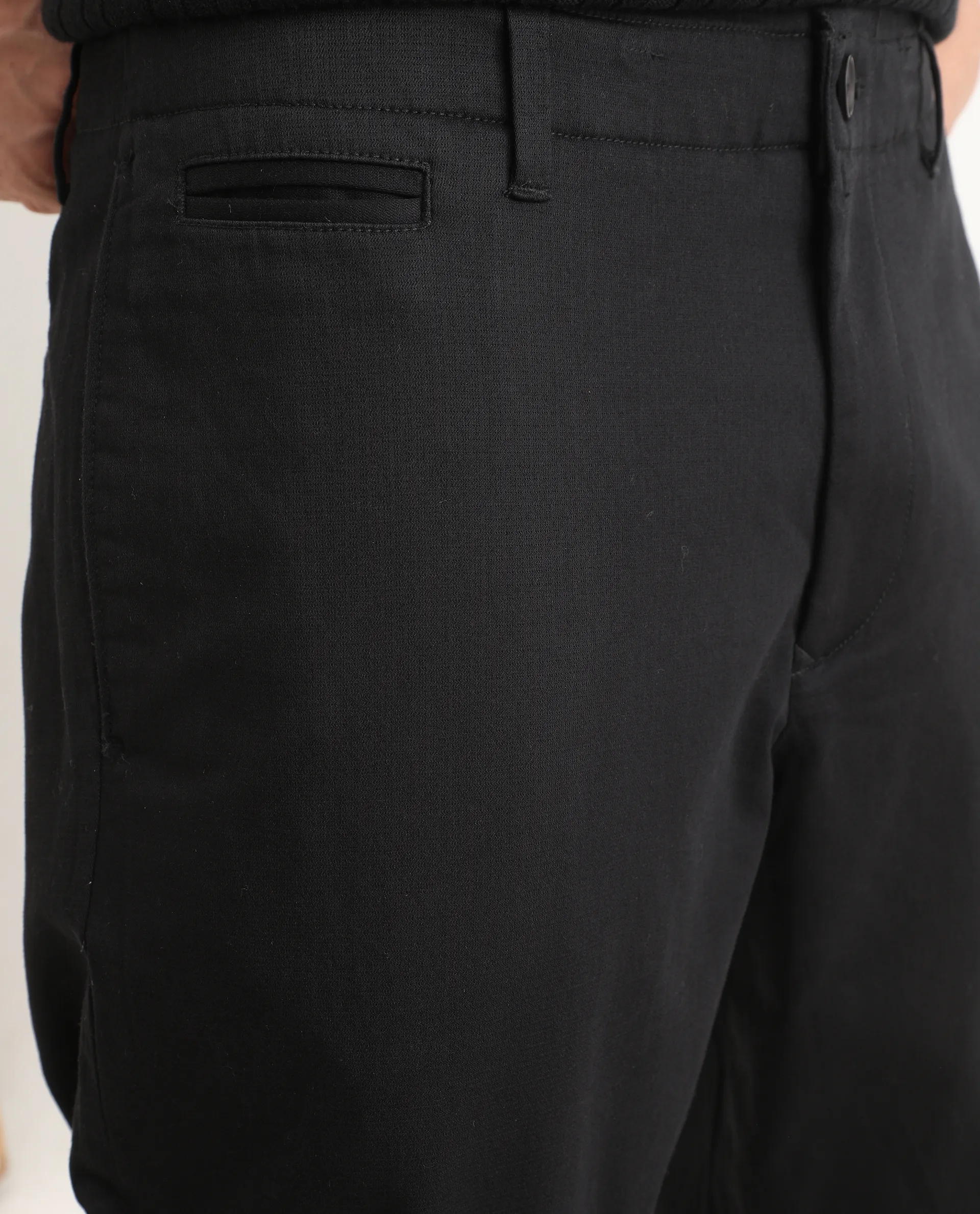 Rare Rabbit Men's Parga Black Cotton Blend Fabric Regular Fit Plain Trouser - Image 4