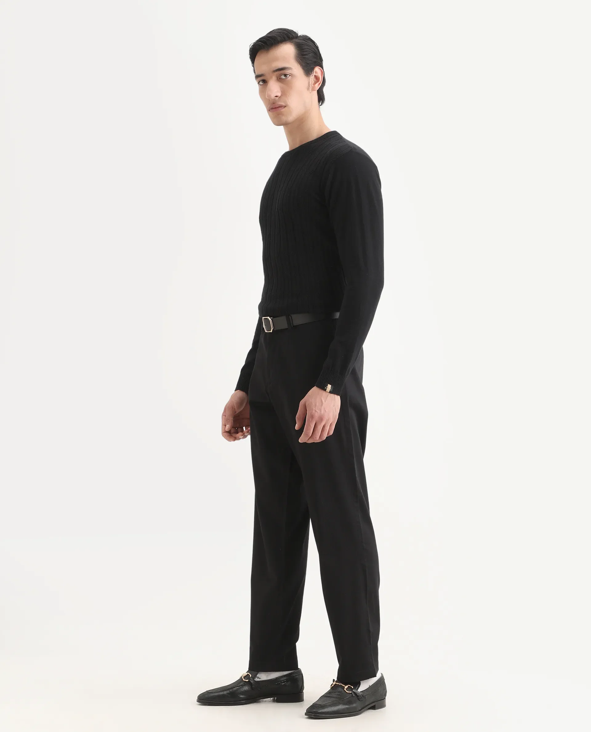 Rare Rabbit Men's Parga Black Cotton Blend Fabric Regular Fit Plain Trouser - Image 5