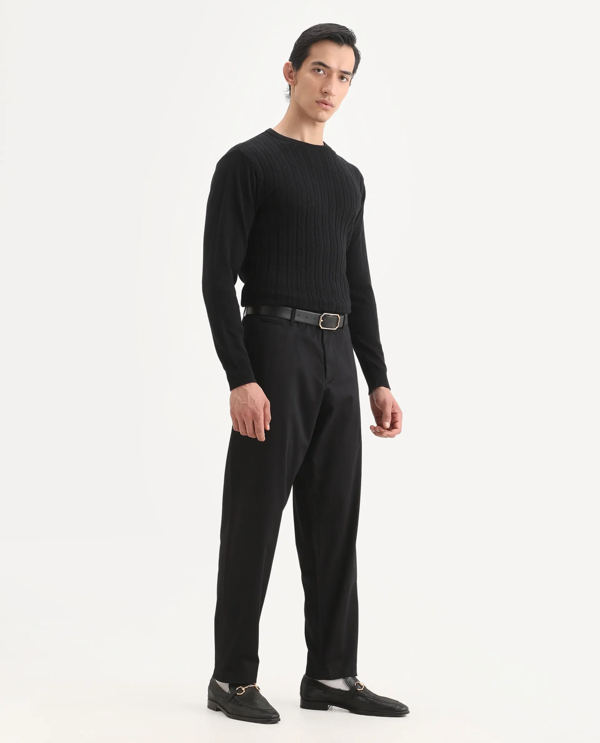 Rare Rabbit Men's Parga Black Cotton Blend Fabric Regular Fit Plain Trouser - Image 6