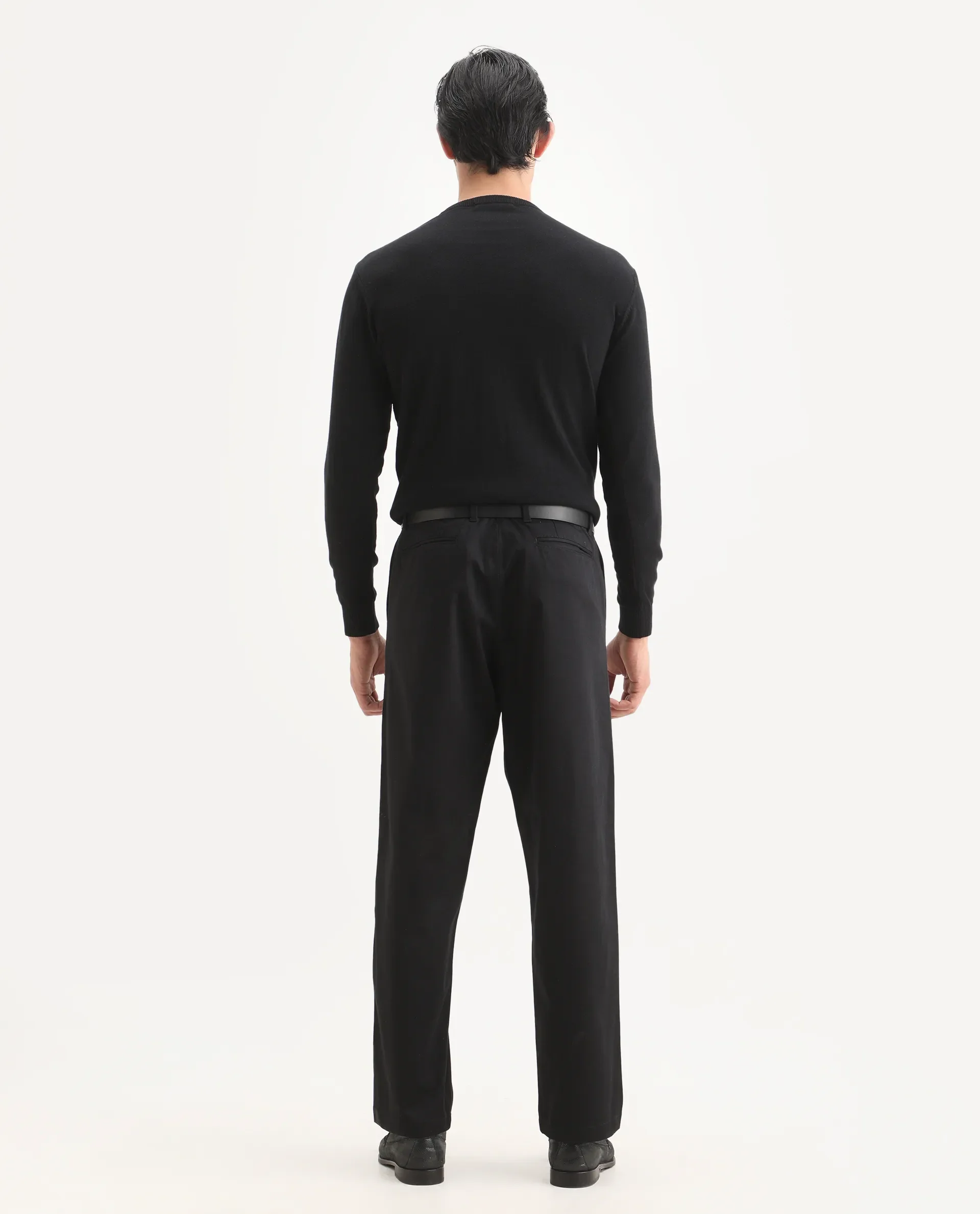 Rare Rabbit Men's Parga Black Cotton Blend Fabric Regular Fit Plain Trouser - Image 7