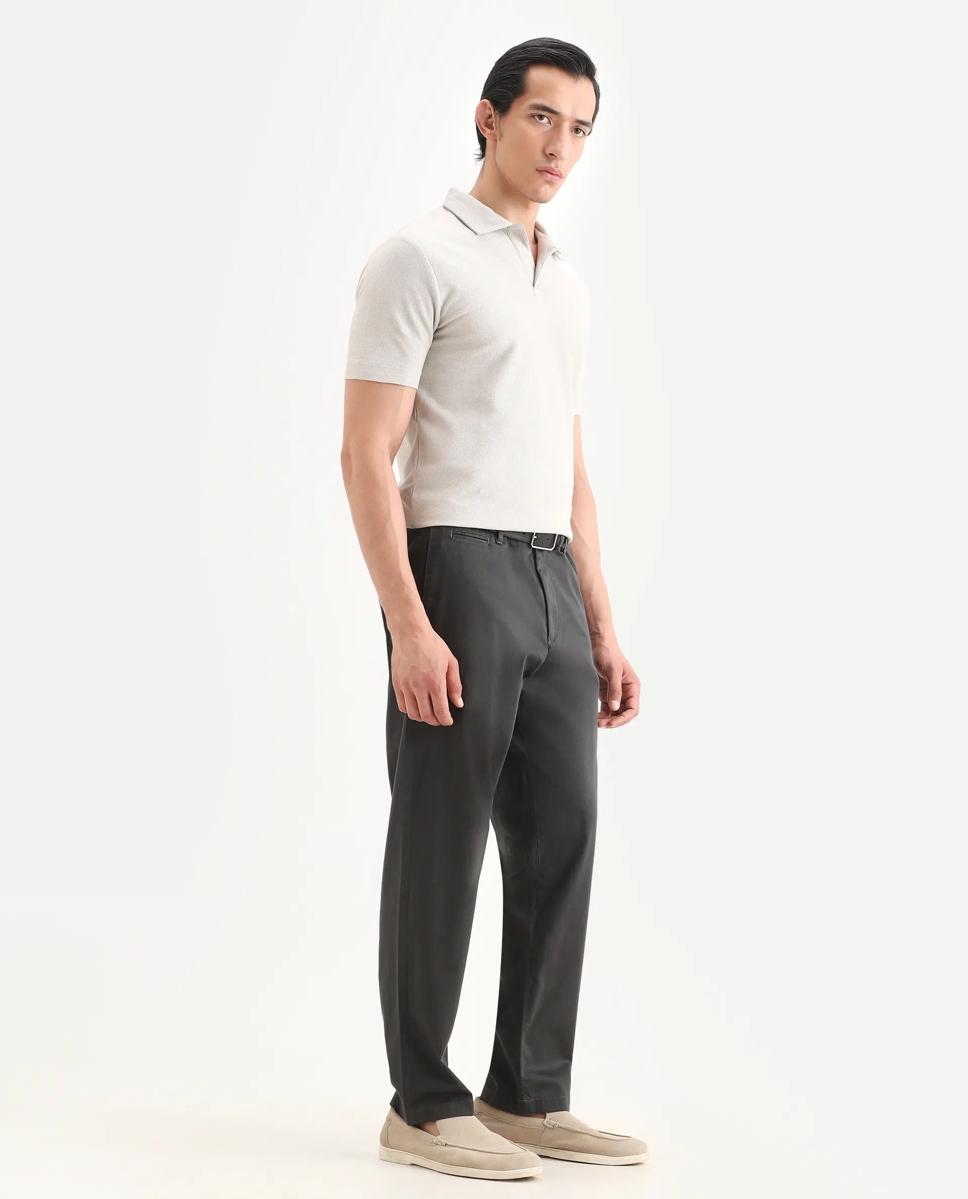 Rare Rabbit Men's Parga Dark Grey Cotton Blend Fabric Regular Fit Plain Trouser - Image 6