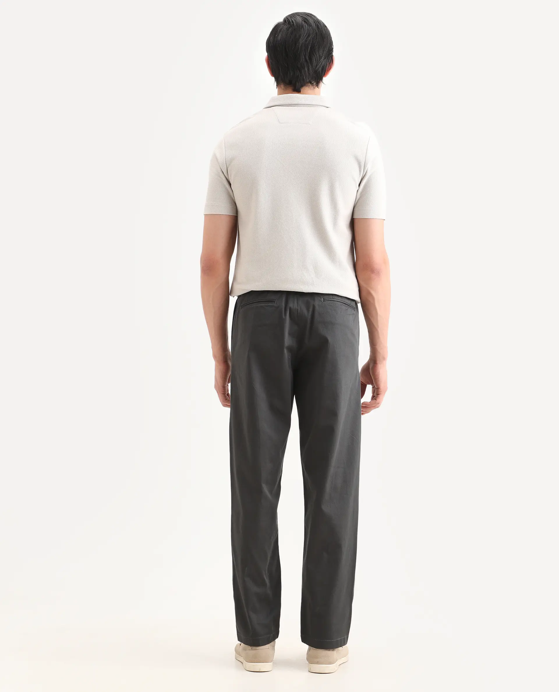 Rare Rabbit Men's Parga Dark Grey Cotton Blend Fabric Regular Fit Plain Trouser - Image 8