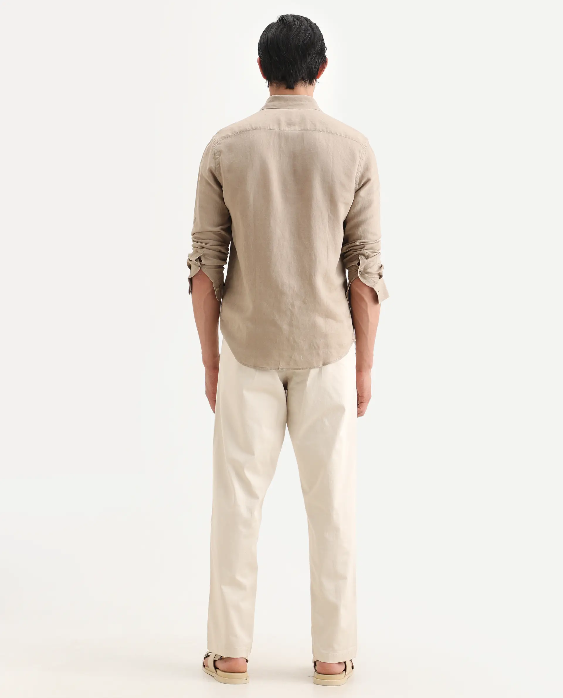 Rare Rabbit Men's Parga Light Beige Cotton Blend Fabric Regular Fit Plain Trouser - Image 8