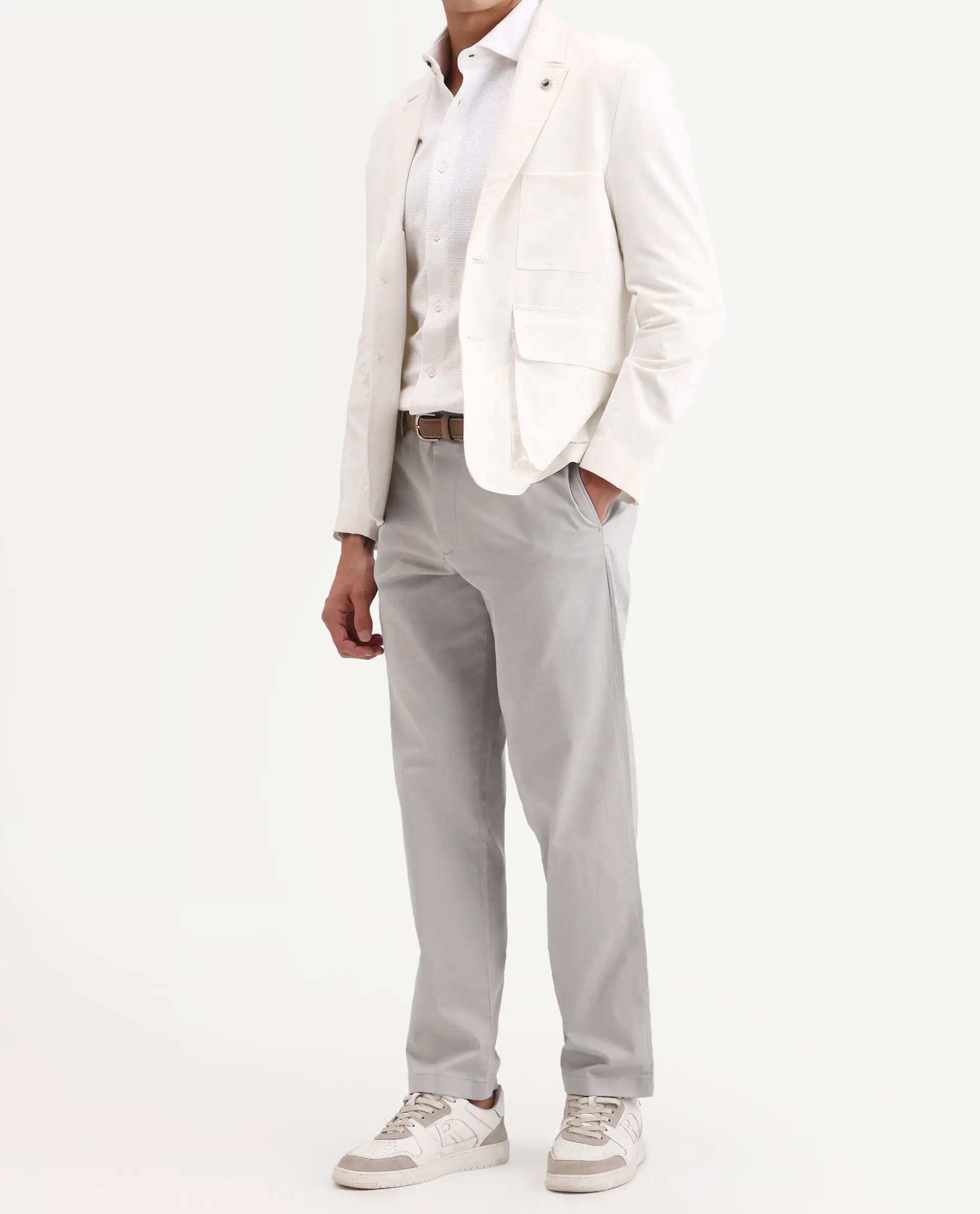 Rare Rabbit Men's Parga Light Grey Cotton Blend Fabric Regular Fit Plain Trouser - Image 2