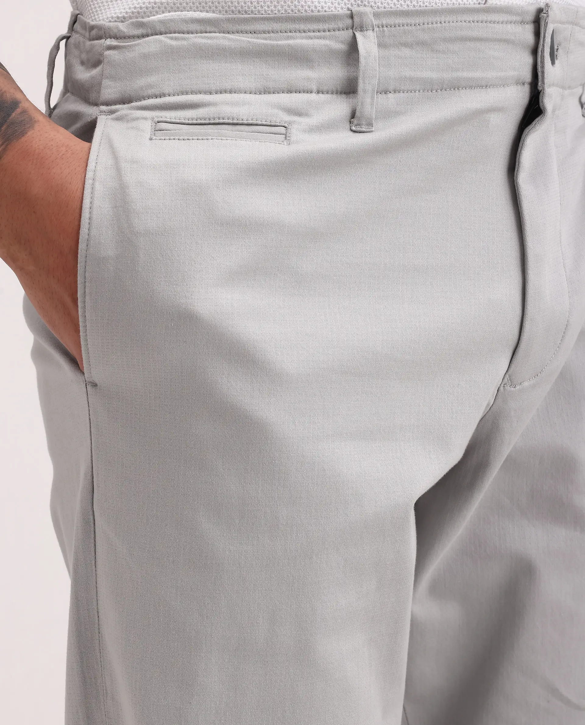 Rare Rabbit Men's Parga Light Grey Cotton Blend Fabric Regular Fit Plain Trouser - Image 3