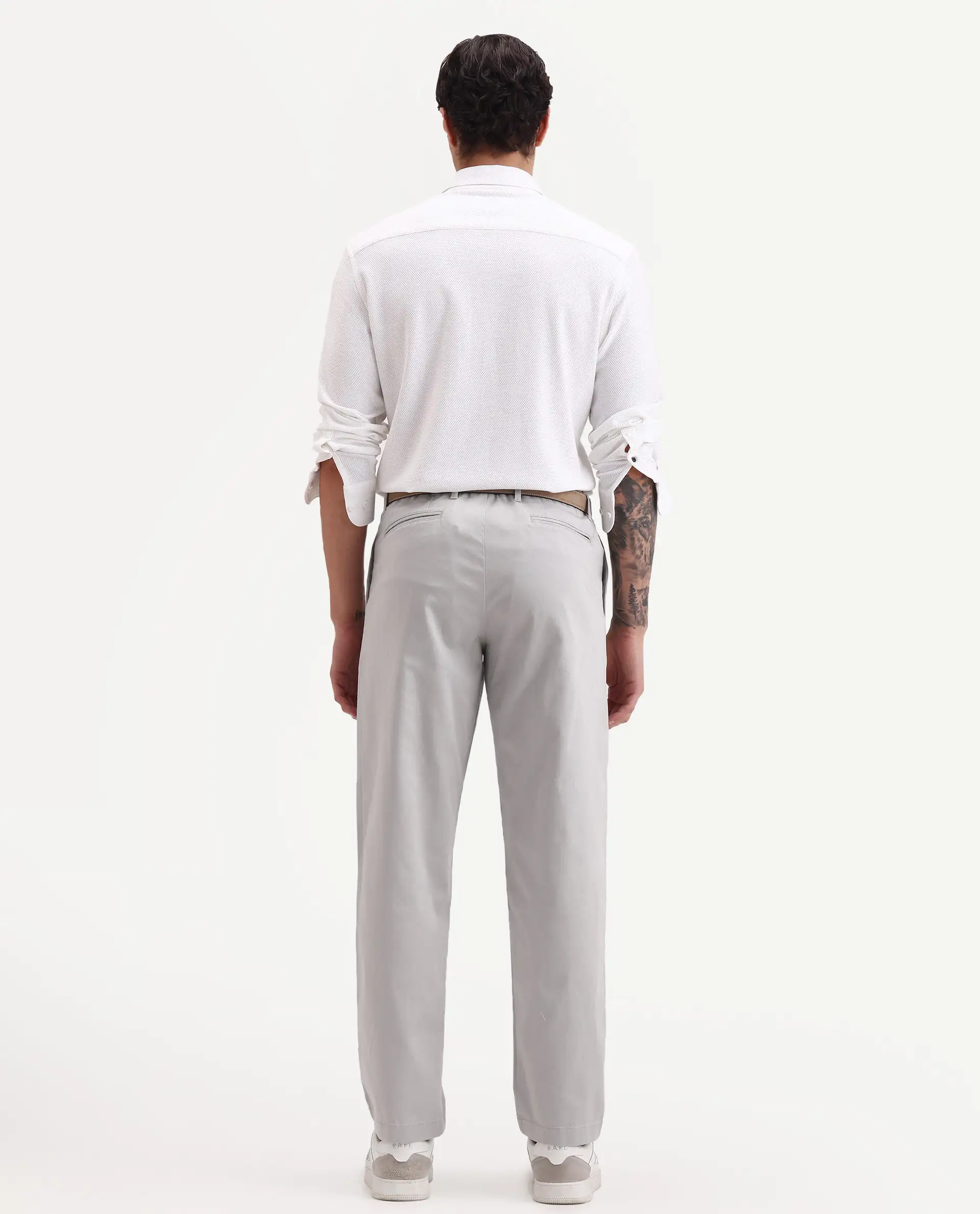 Rare Rabbit Men's Parga Light Grey Cotton Blend Fabric Regular Fit Plain Trouser - Image 7