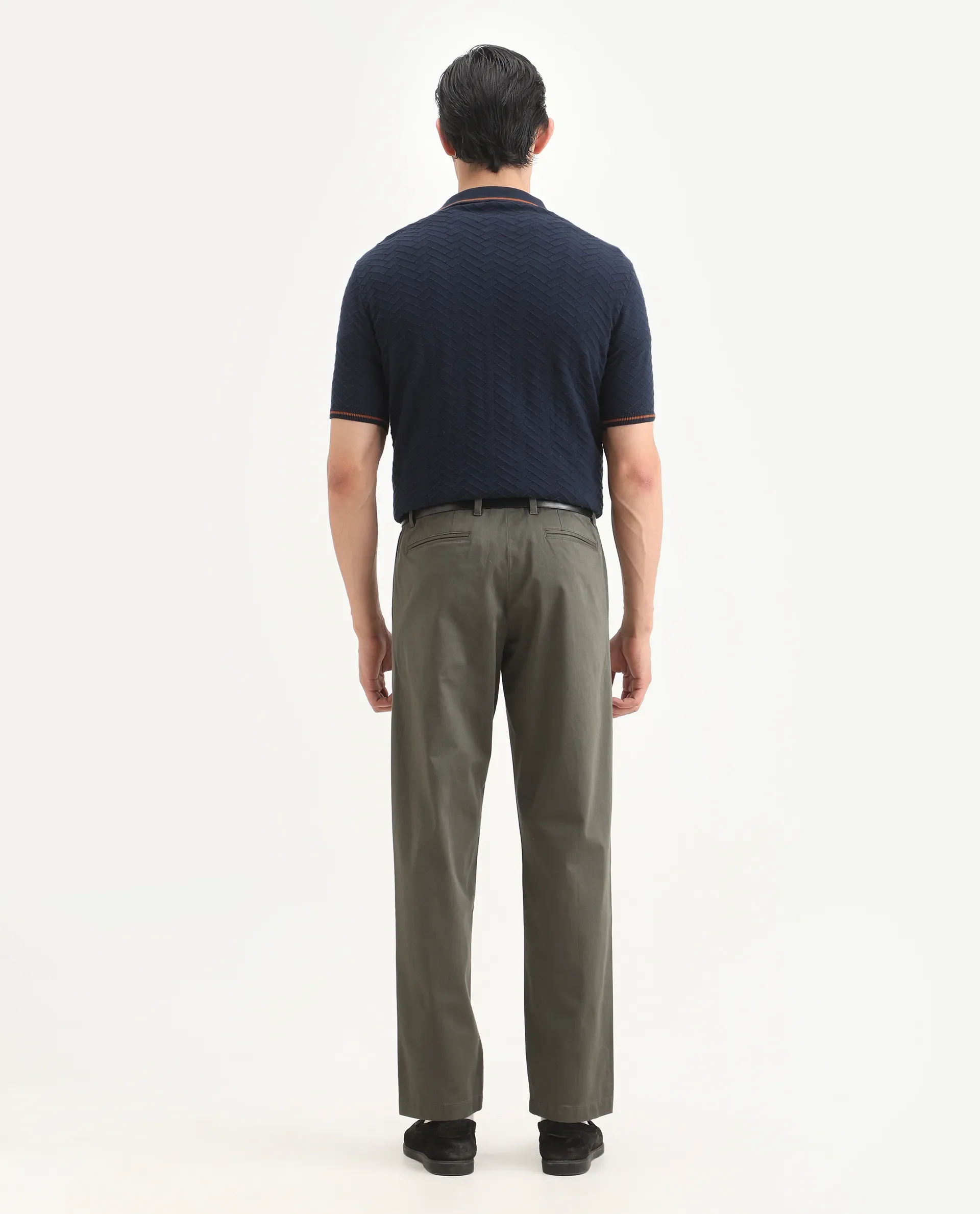 Rare Rabbit Men's Parga Olive Cotton Blend Fabric Regular Fit Plain Trouser - Image 7