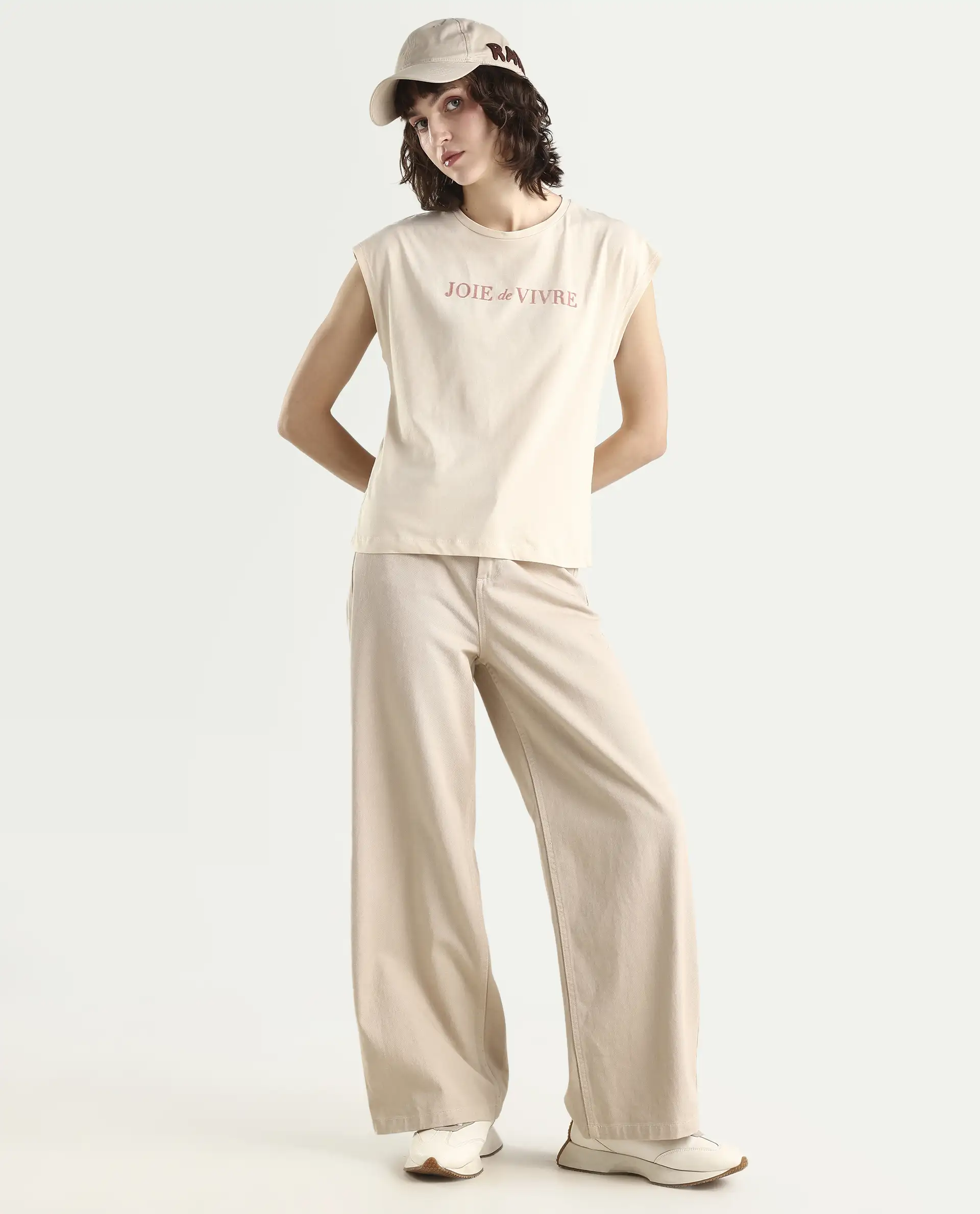 Rareism Women's Pariot Beige Cotton Crew Neck Printed Regular Fit T-Shirt - Image 2