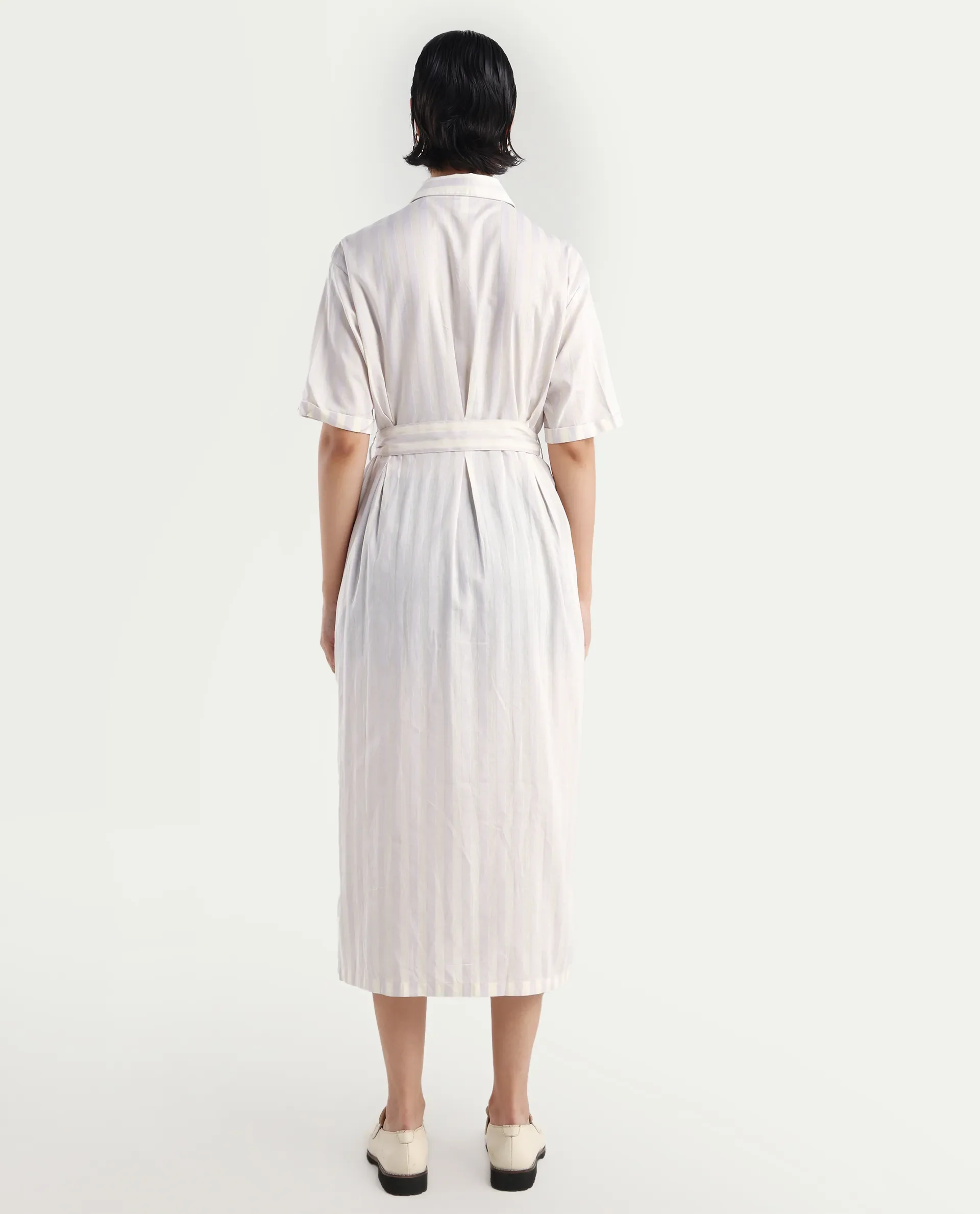 Rareism Women's Paris Yellow Spread Collar Striped Knee Length Regular Fit Dress - Image 7