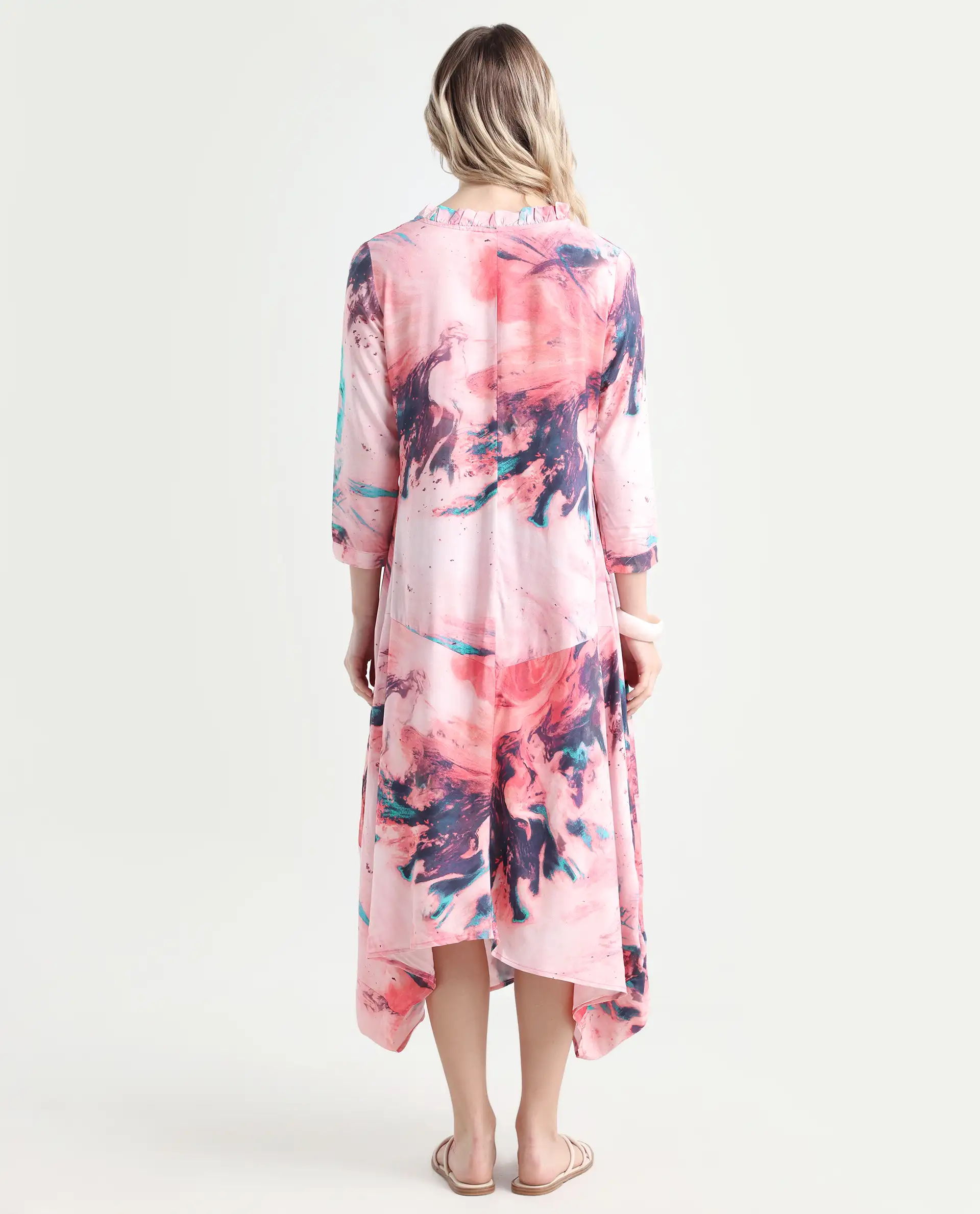 Rareism Women's Park Multi Viscose V-Neck Abstract Print Knee Length Regular Fit Dress - Image 7