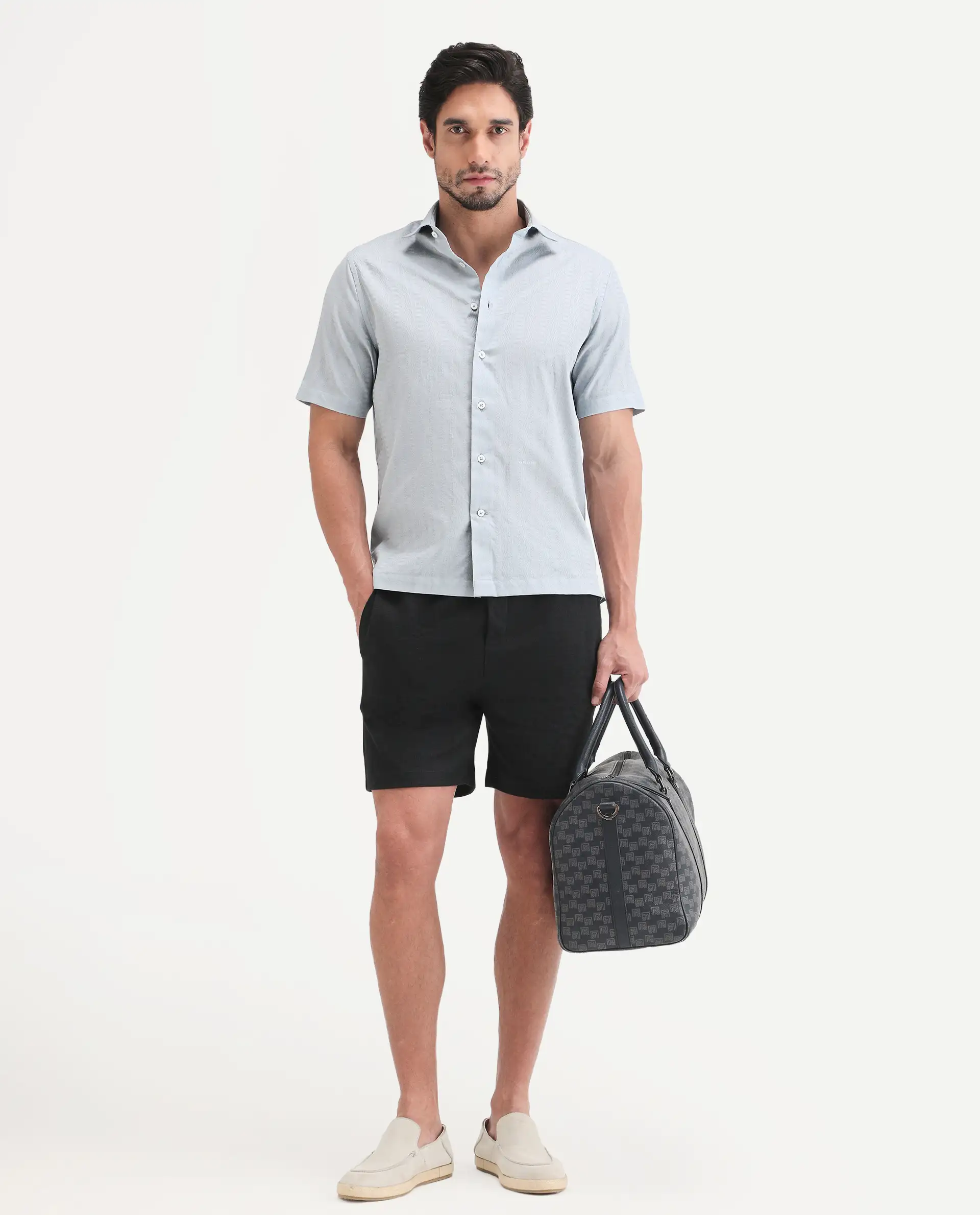 Rare Rabbit Men's Parker Light Blue Cotton Fabric Half Sleeve Regular Fit Striped Shirt - Image 2