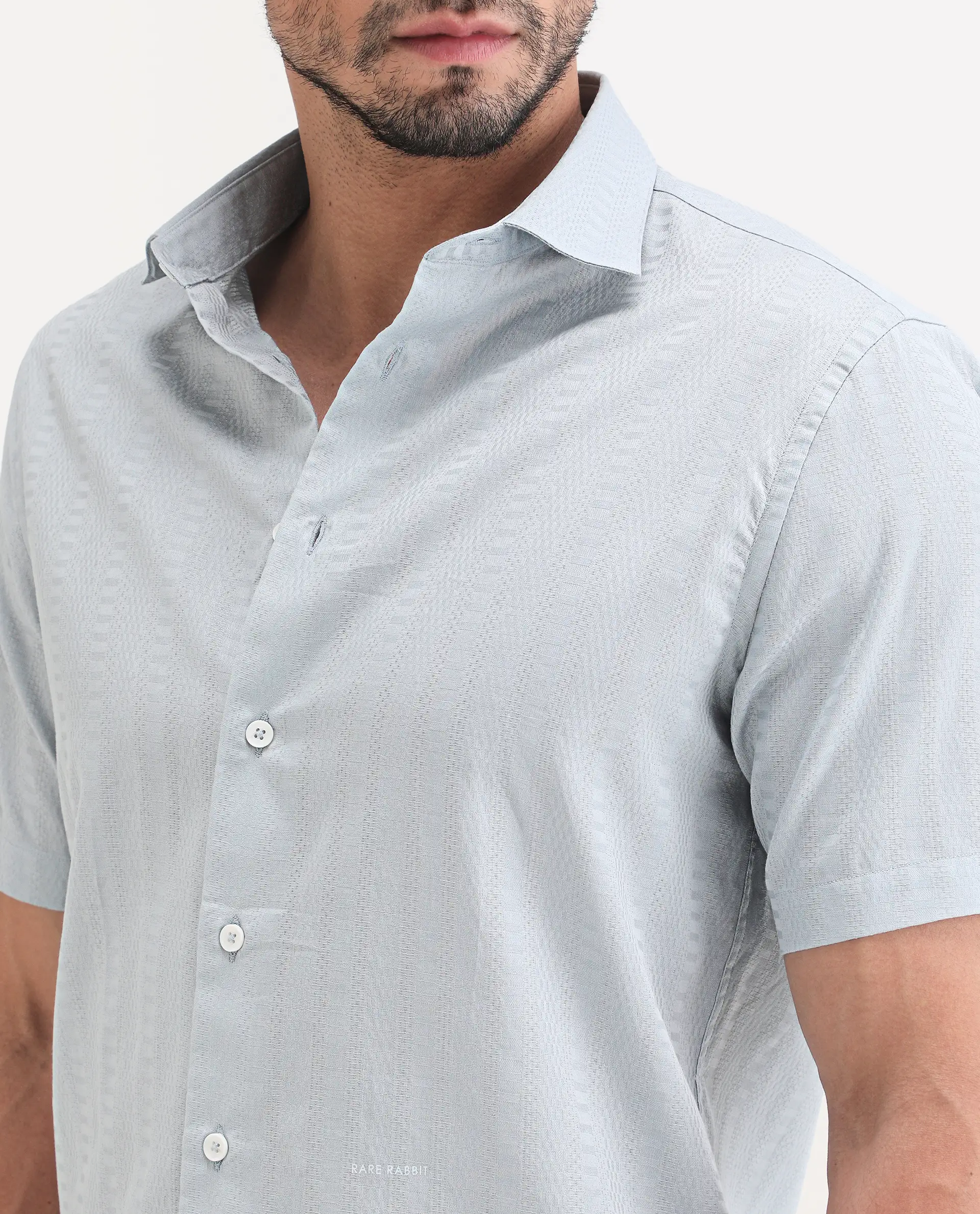Rare Rabbit Men's Parker Light Blue Cotton Fabric Half Sleeve Regular Fit Striped Shirt - Image 3