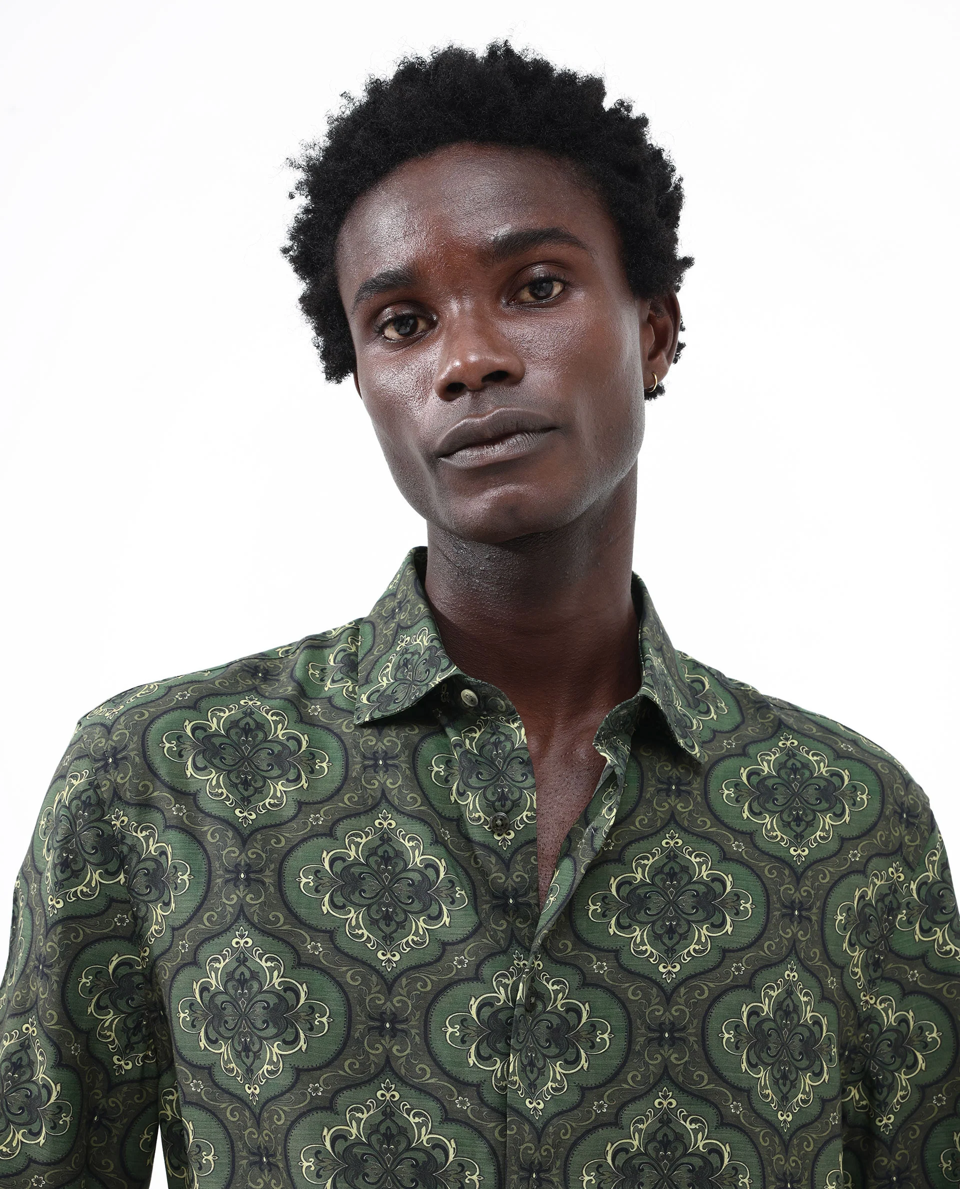 Rare Rabbit Men's Parkes Green Viscose Decorative Print Boxy Fit Half Sleeve Collared Shirt - Image 5