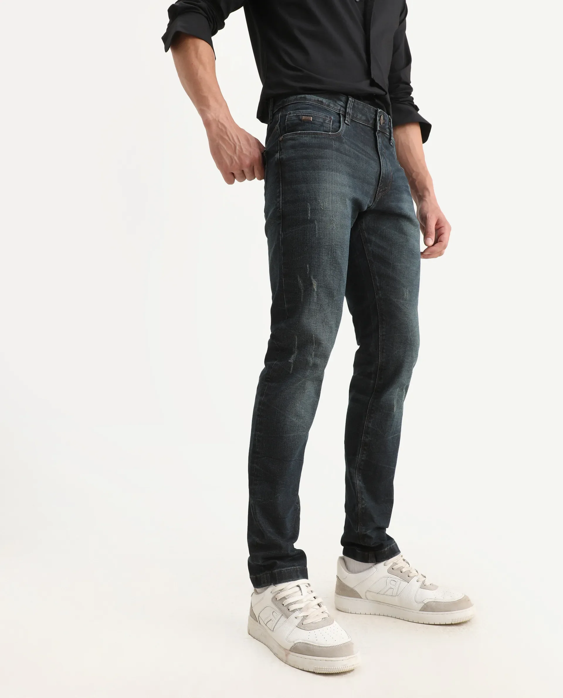 Rare Rabbit Men's Parle-1 Dark Blue Cotton Blend Fabric Hawk Slim Plain Jeans - Image 2