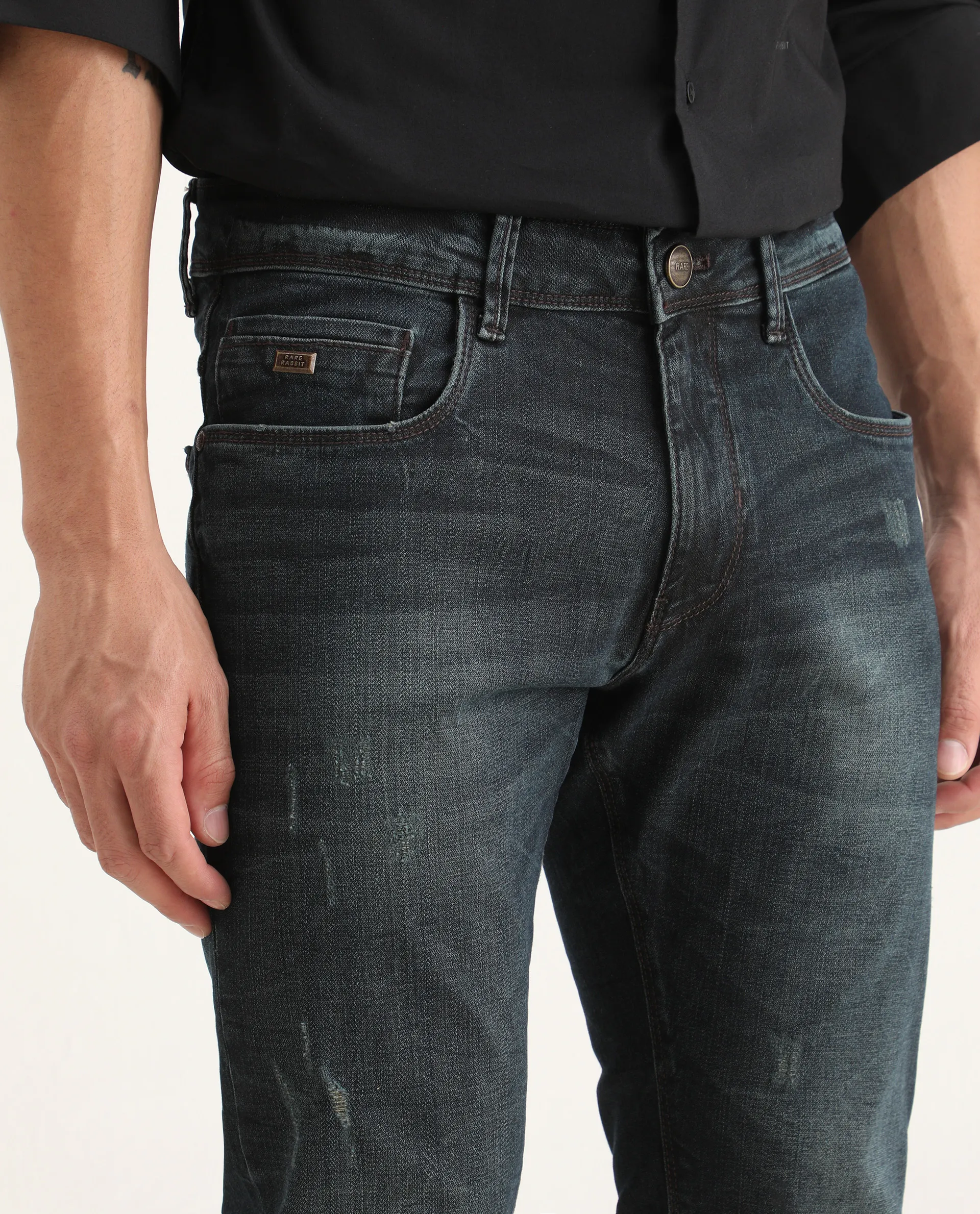Rare Rabbit Men's Parle-1 Dark Blue Cotton Blend Fabric Hawk Slim Plain Jeans - Image 3
