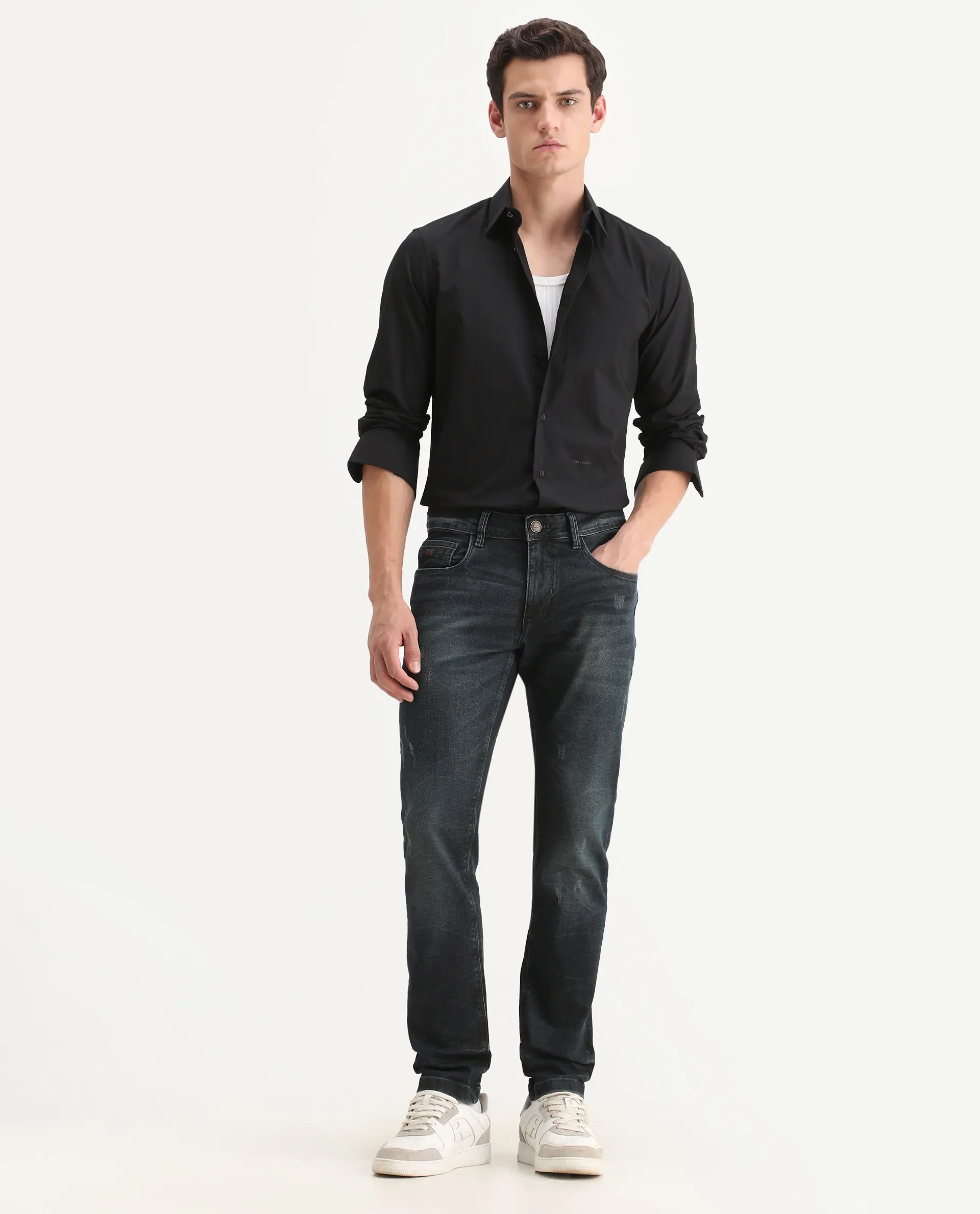 Rare Rabbit Men's Parle-1 Dark Blue Cotton Blend Fabric Hawk Slim Plain Jeans - Image 4