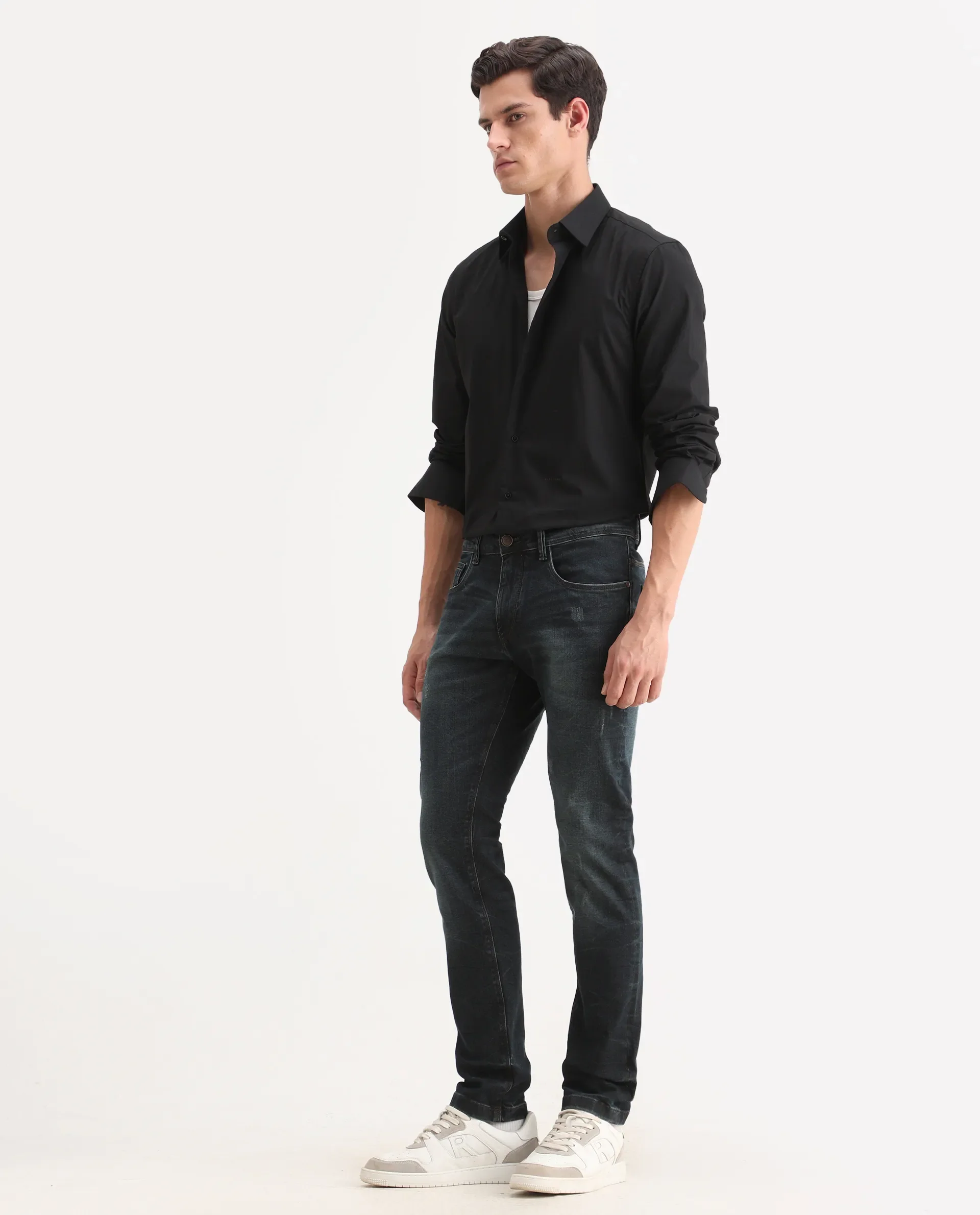 Rare Rabbit Men's Parle-1 Dark Blue Cotton Blend Fabric Hawk Slim Plain Jeans - Image 5