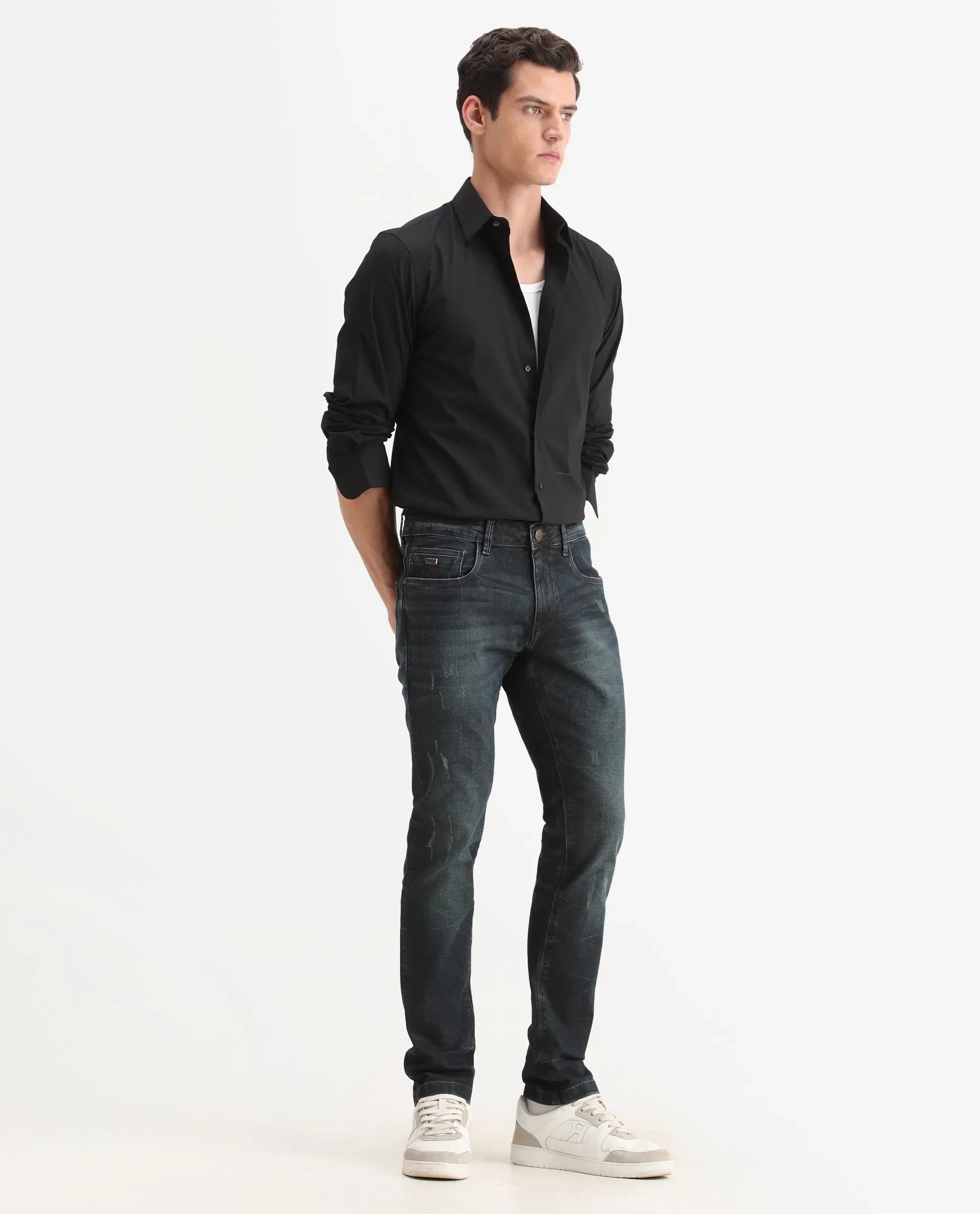Rare Rabbit Men's Parle-1 Dark Blue Cotton Blend Fabric Hawk Slim Plain Jeans - Image 7