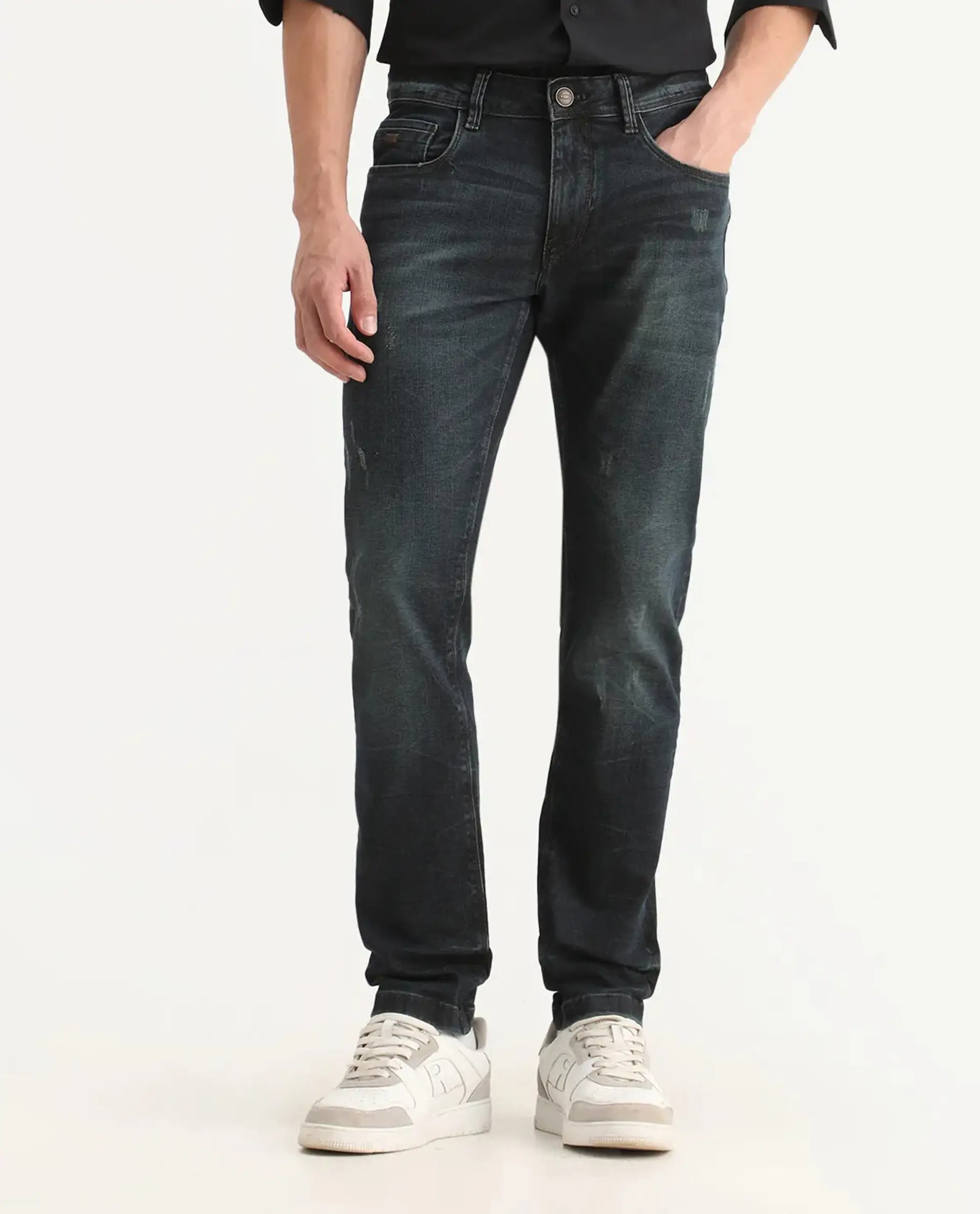 Rare Rabbit Men's Parle-1 Dark Blue Cotton Blend Fabric Hawk Slim Plain Jeans - Image 9