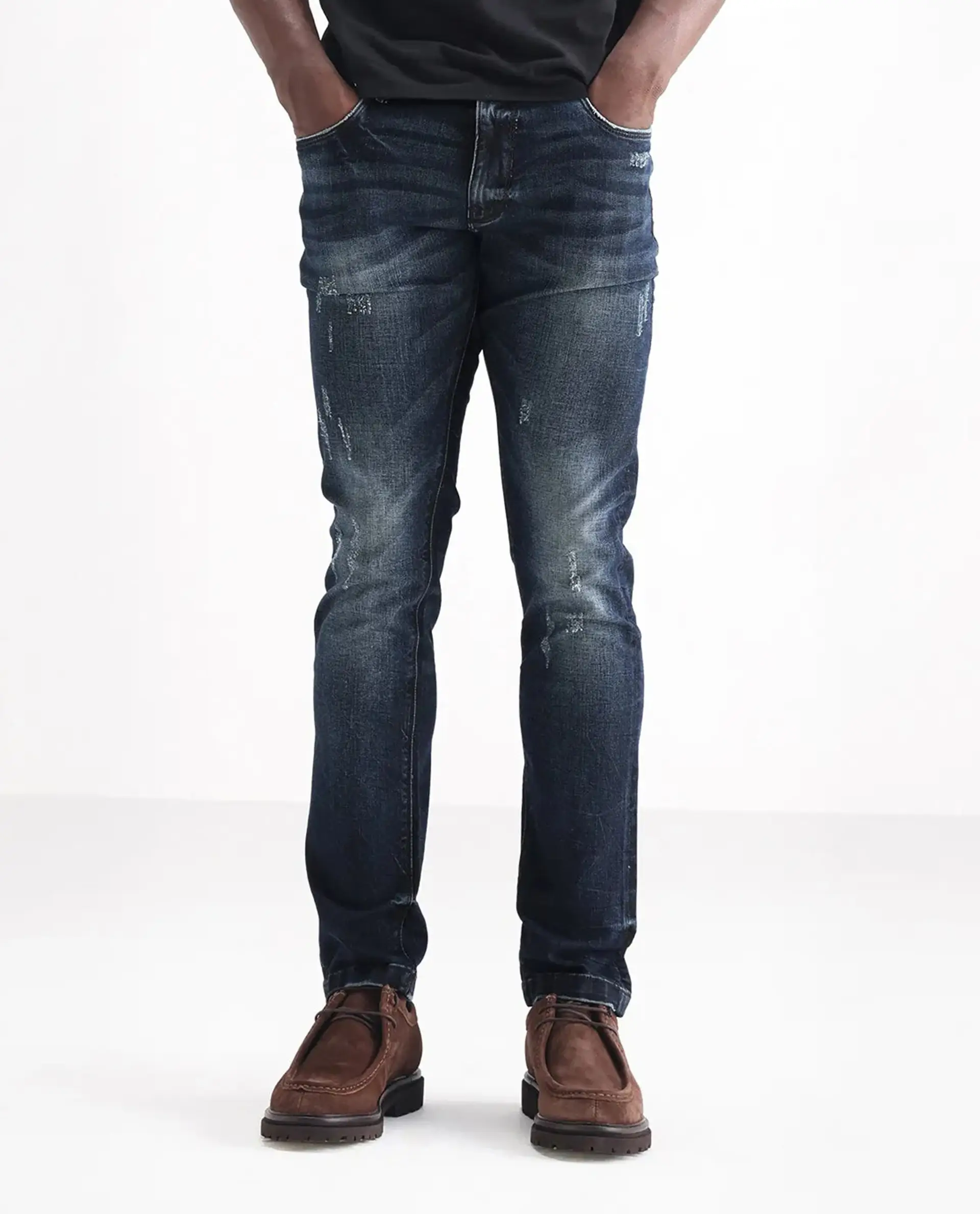 Rare Rabbit Men's Parle Navy Cotton Plain Hawk Slim Fit Jeans - Image 10