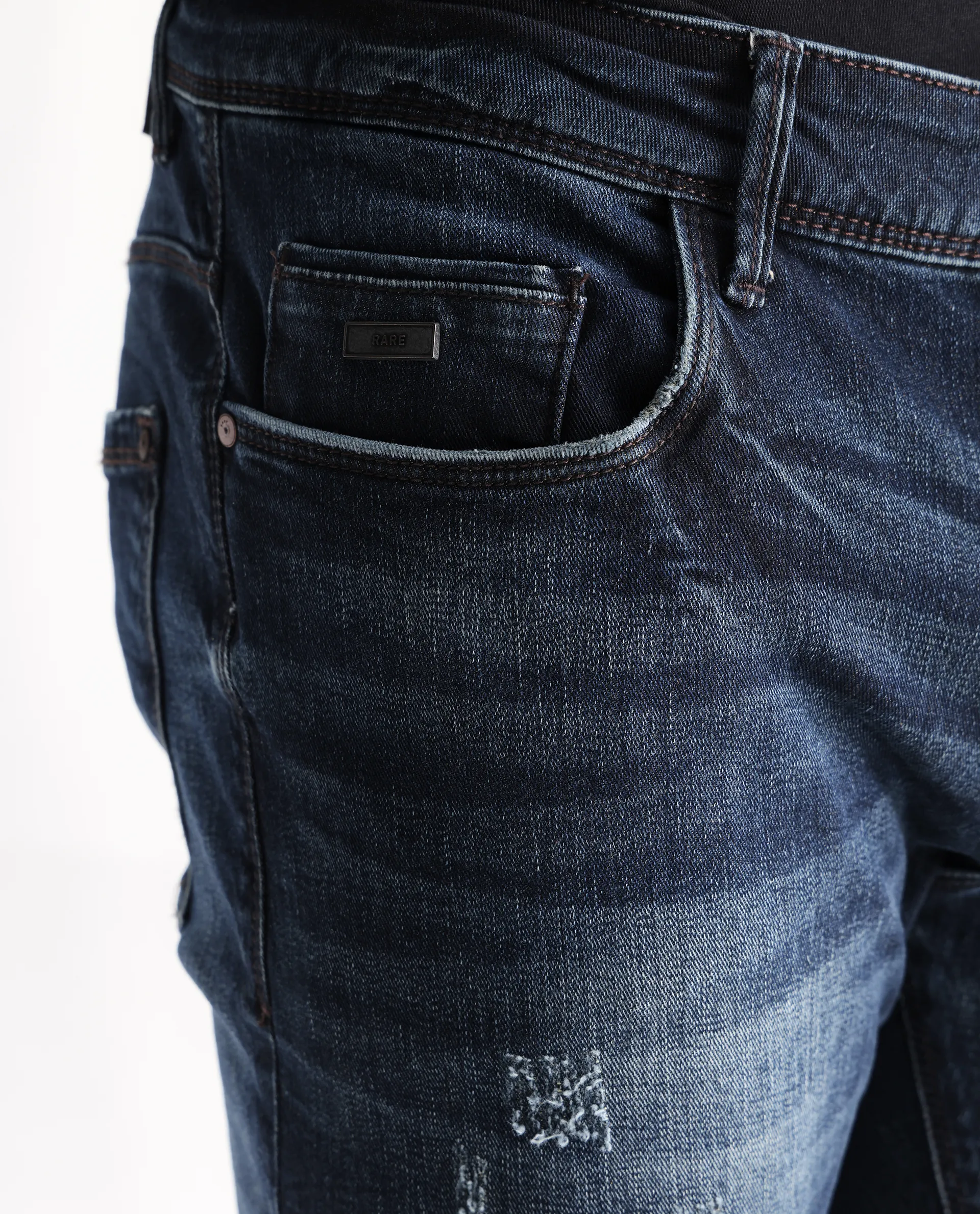 Rare Rabbit Men's Parle Navy Cotton Plain Hawk Slim Fit Jeans - Image 3