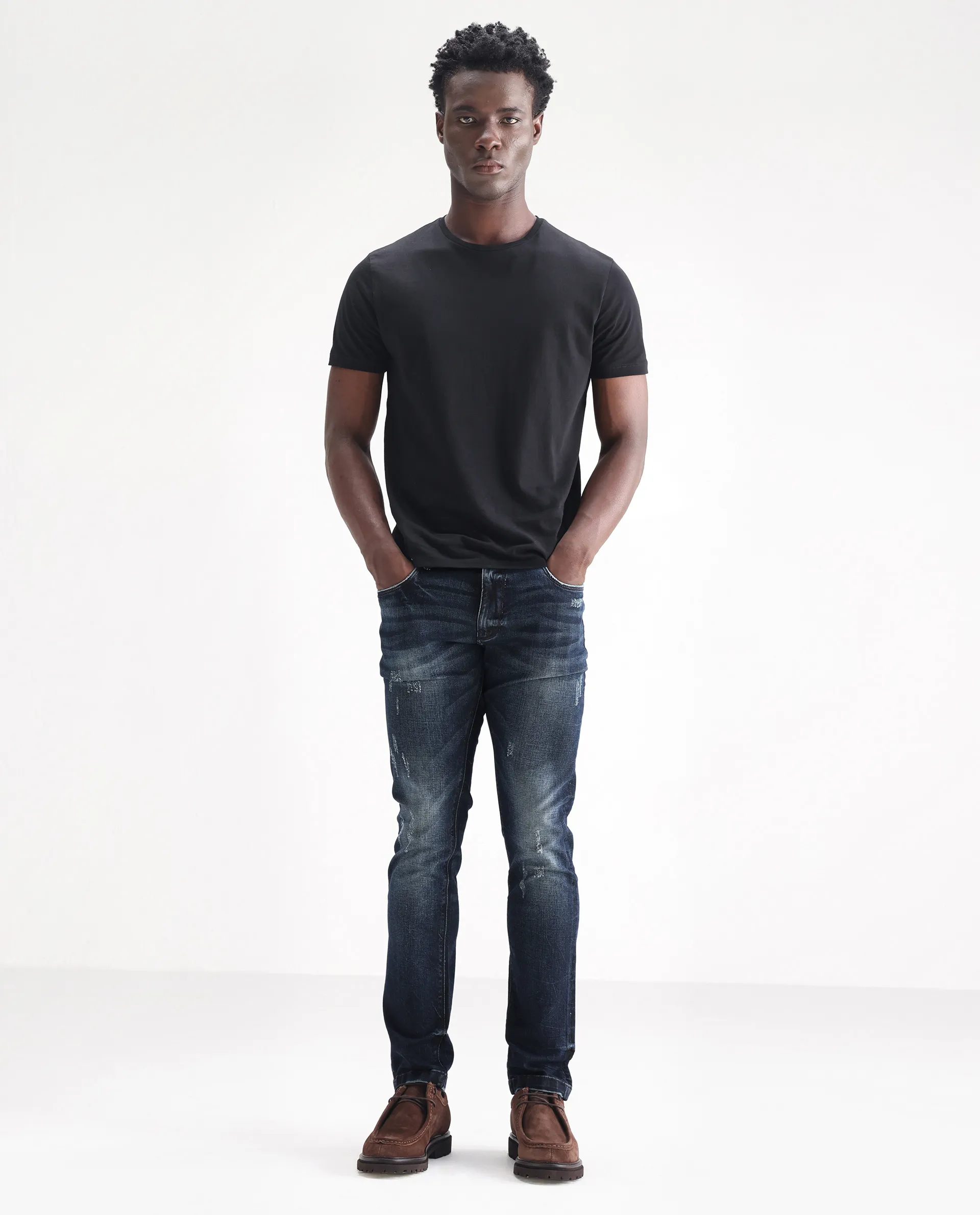 Rare Rabbit Men's Parle Navy Cotton Plain Hawk Slim Fit Jeans - Image 5