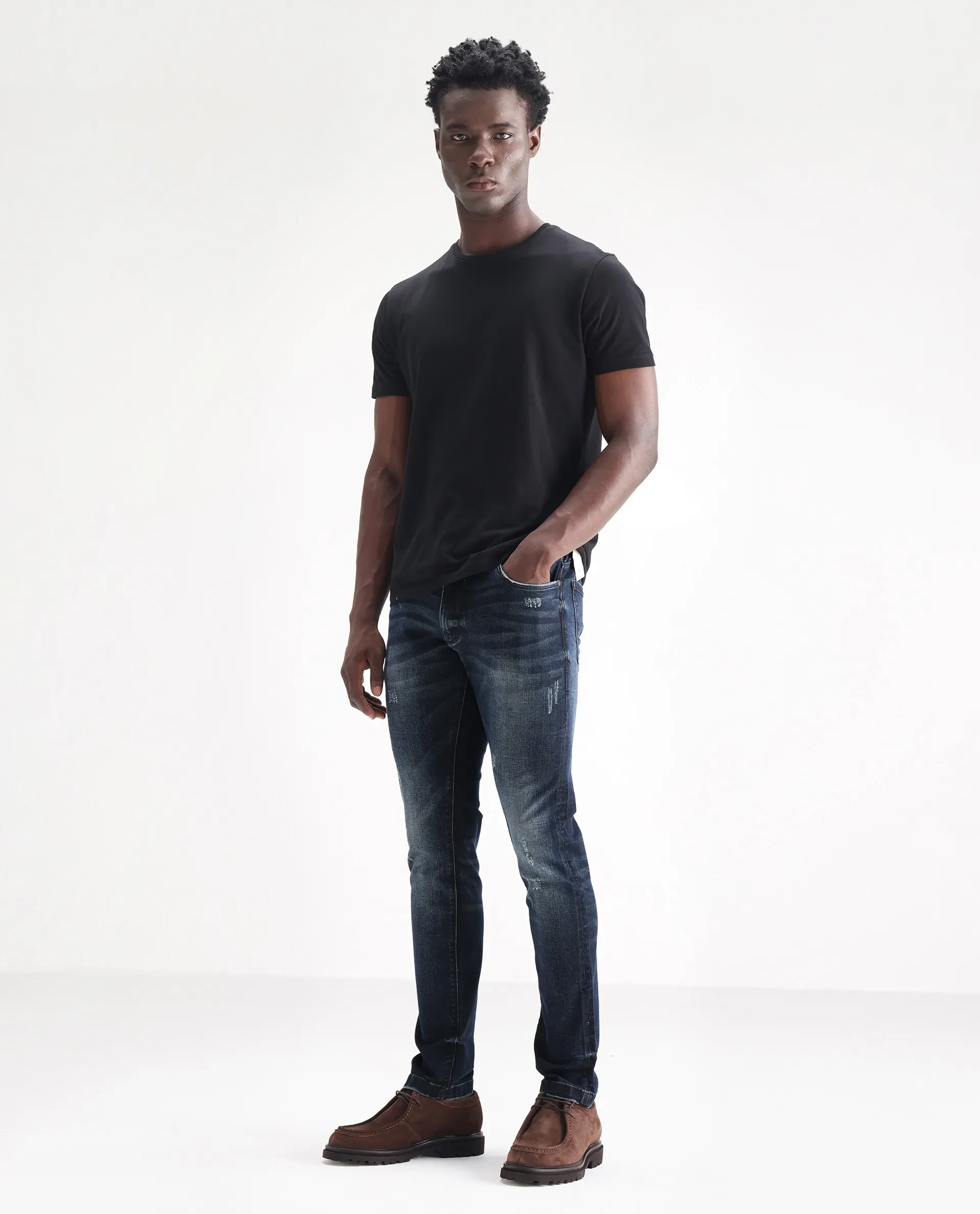 Rare Rabbit Men's Parle Navy Cotton Plain Hawk Slim Fit Jeans - Image 7