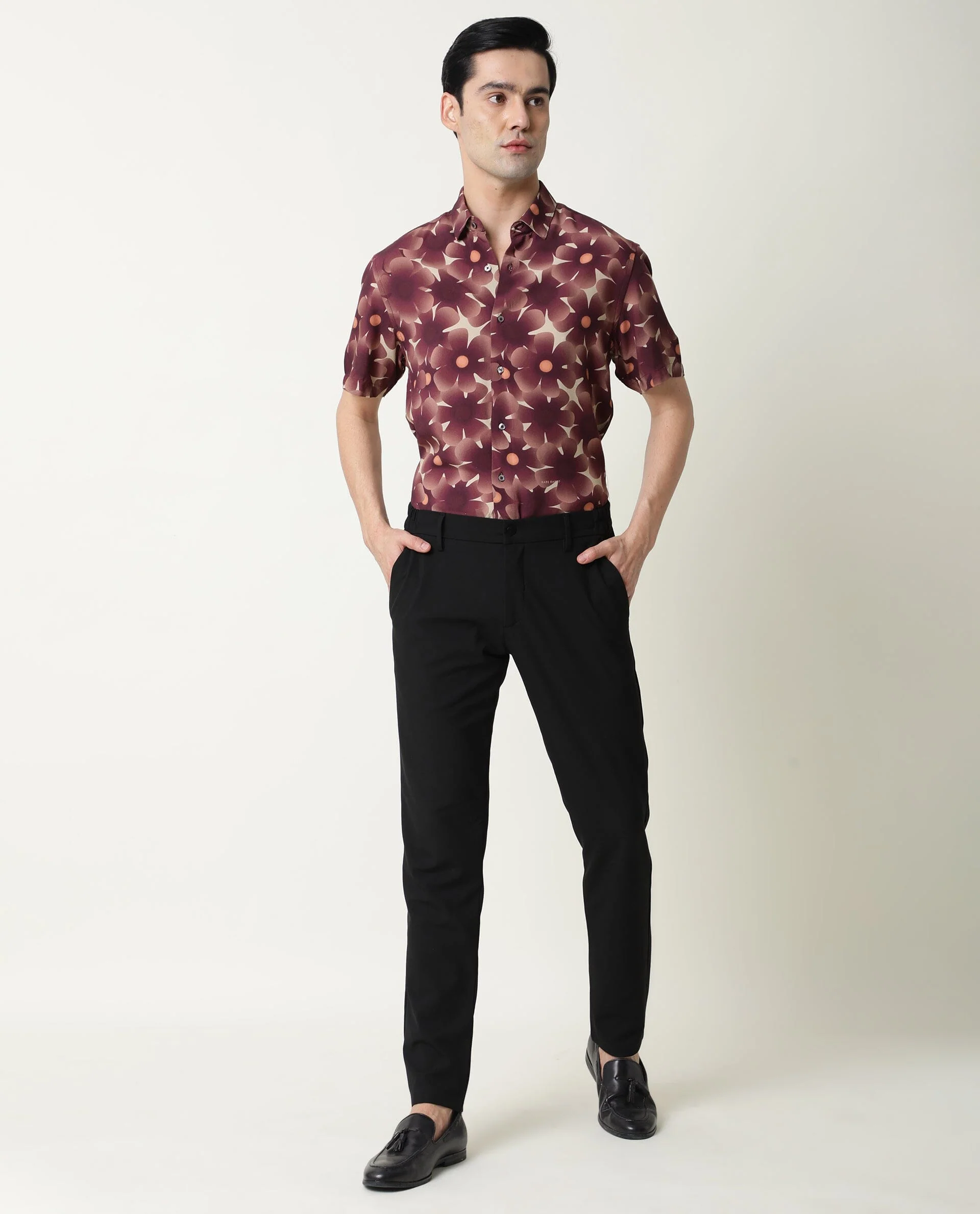 Rare Rabbit Men's Parles Brown Viscose Floral Print Regular Fit Half Sleeve Collared Shirt - Image 2
