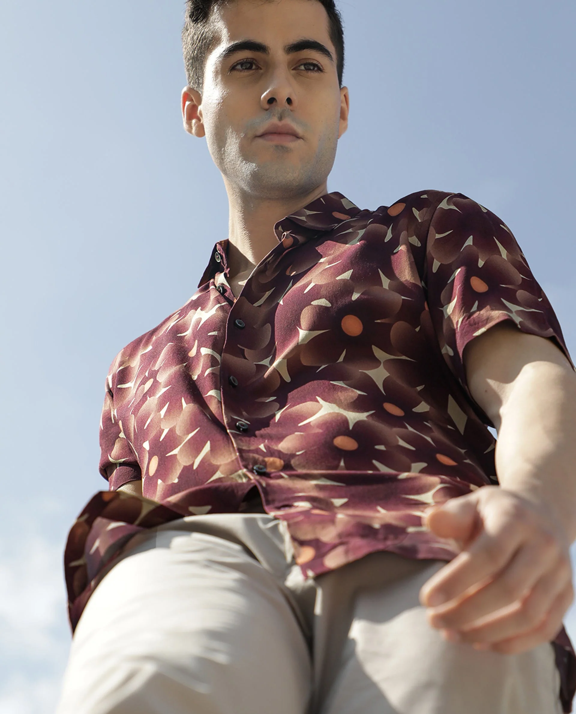 Rare Rabbit Men's Parles Brown Viscose Floral Print Regular Fit Half Sleeve Collared Shirt - Image 5