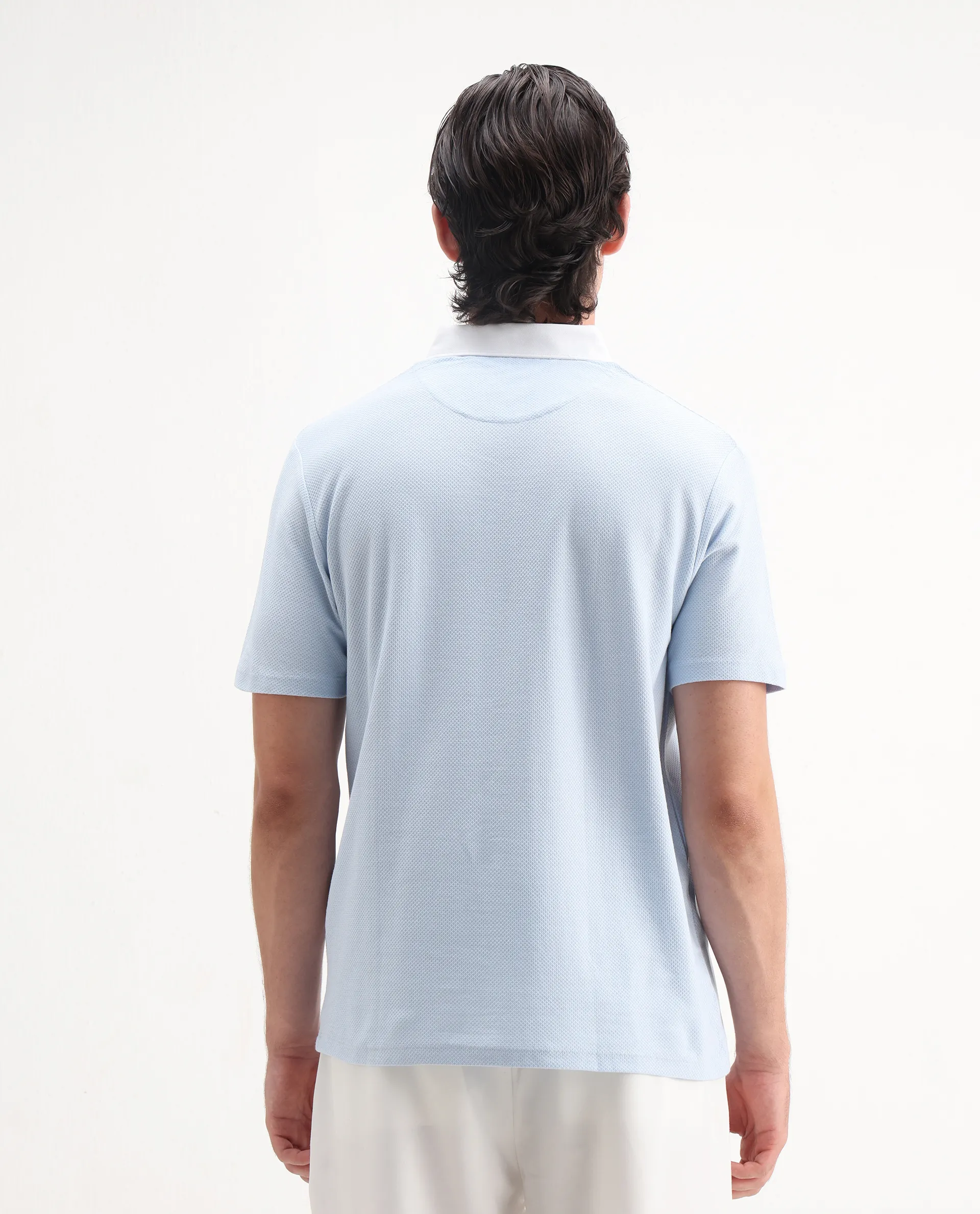 Rare Rabbit Men's Parma2 Pastel Blue Cotton Plain Regular Fit Half Sleeve Polo - Image 5