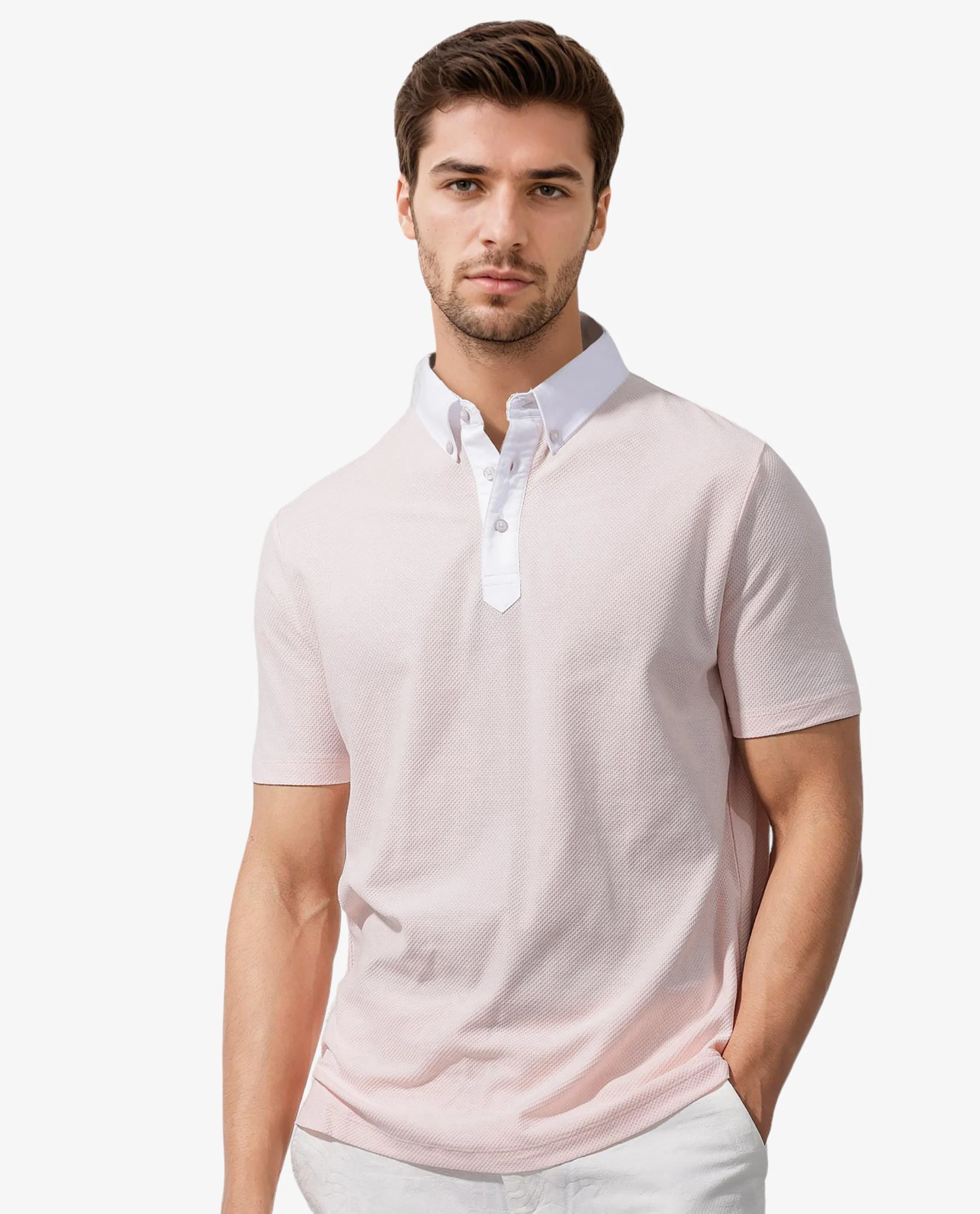 Rare Rabbit Men's Parma2 Pastel Pink Cotton Plain Regular Fit Half Sleeve Polo
