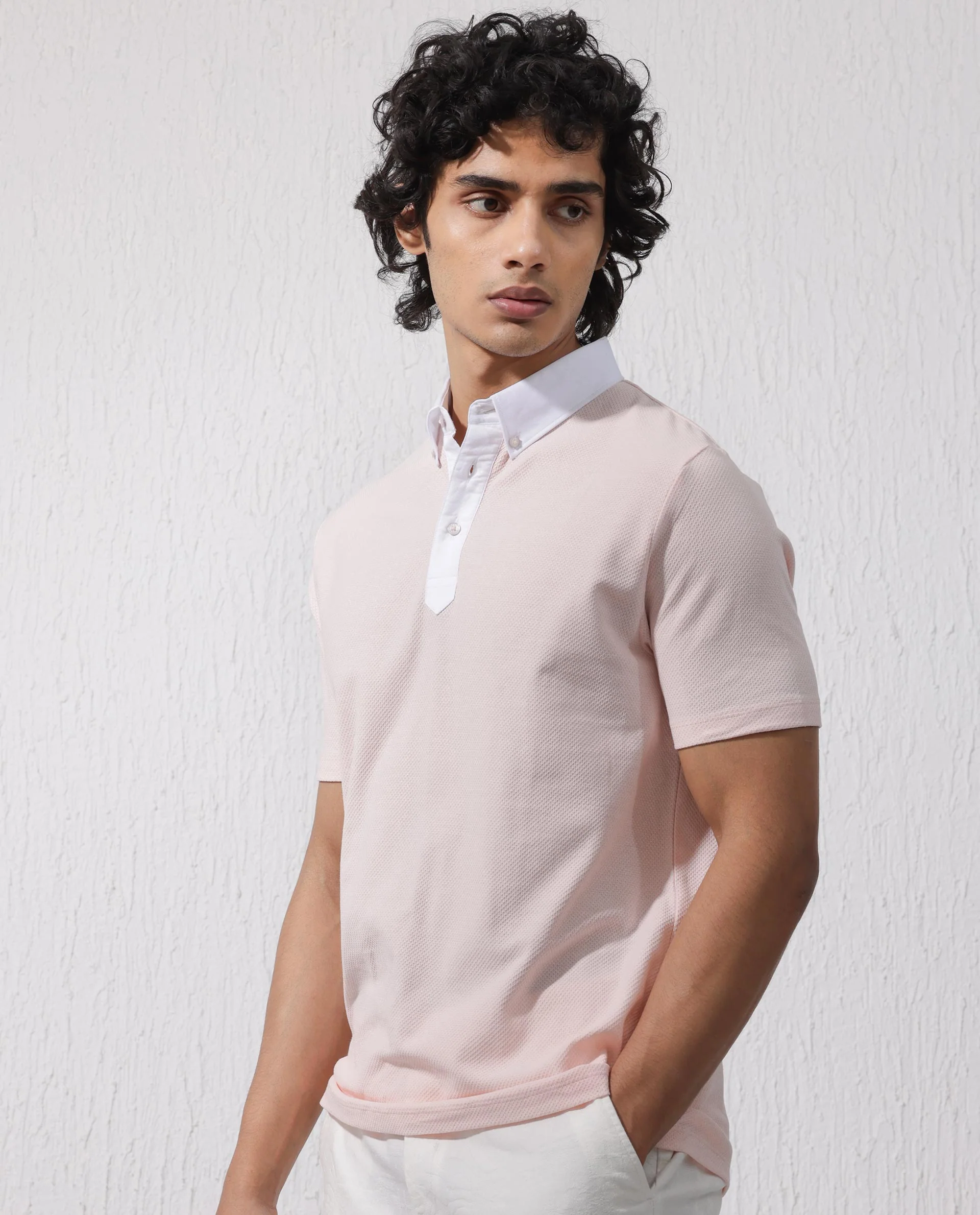 Rare Rabbit Men's Parma2 Pastel Pink Cotton Plain Regular Fit Half Sleeve Polo - Image 10