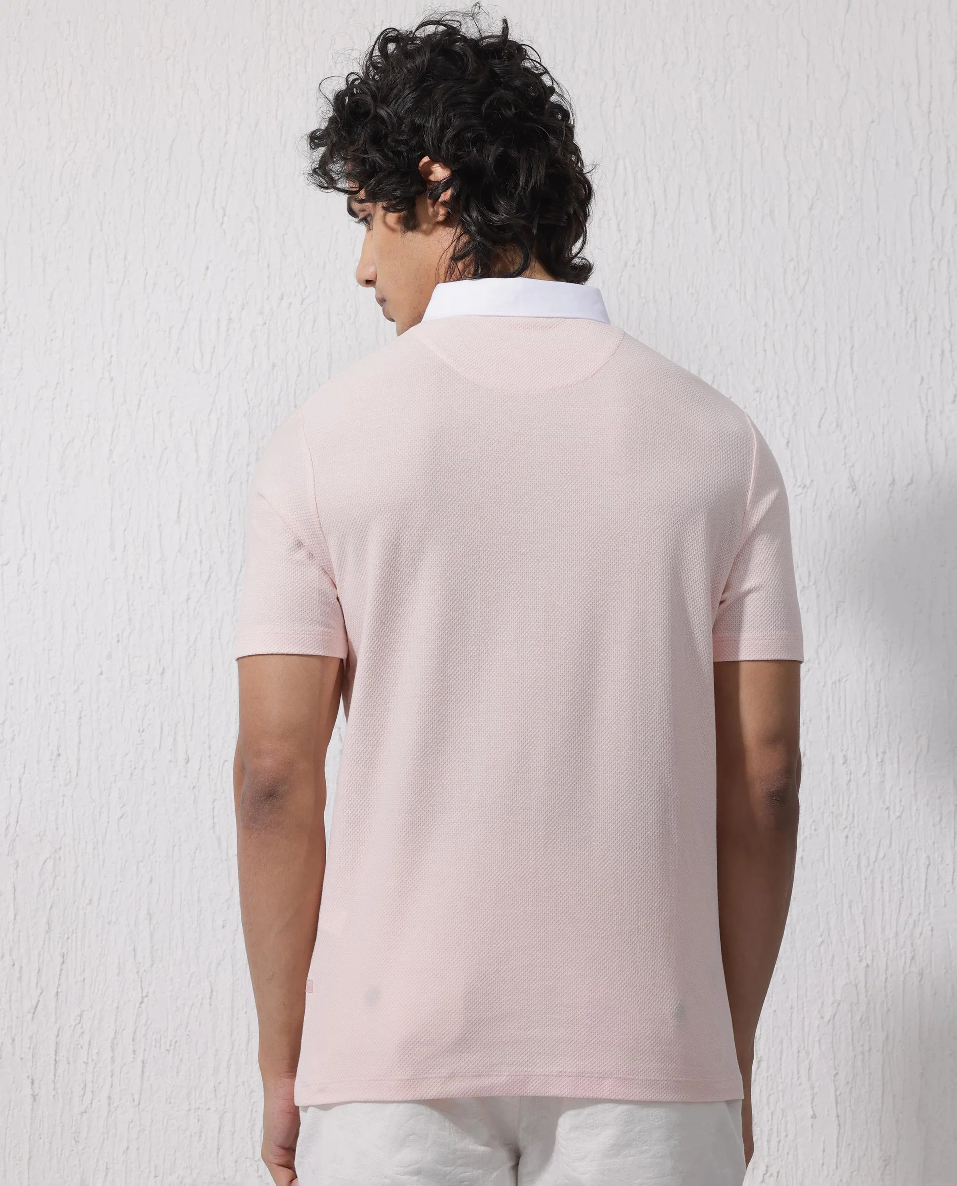 Rare Rabbit Men's Parma2 Pastel Pink Cotton Plain Regular Fit Half Sleeve Polo - Image 11