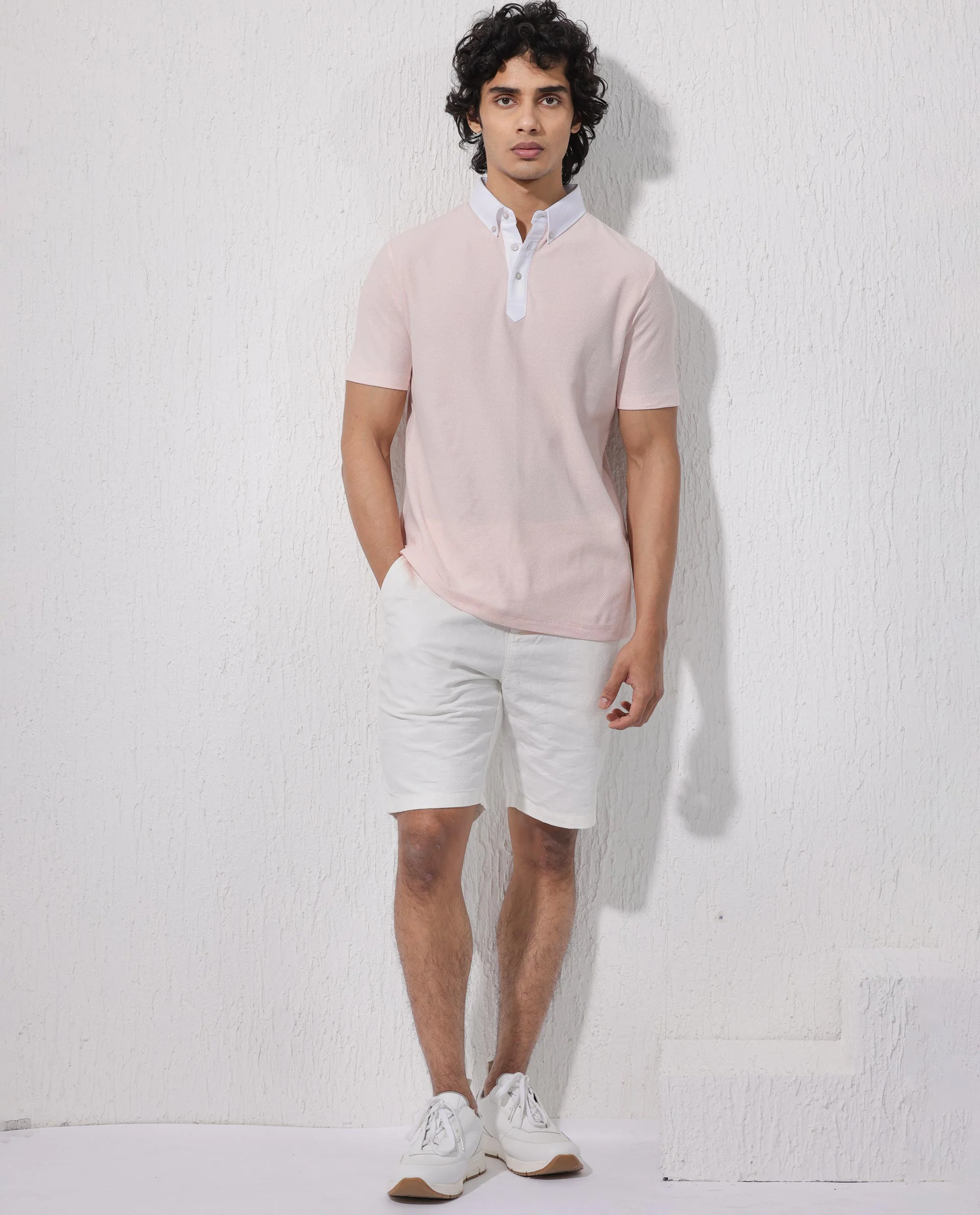 Rare Rabbit Men's Parma2 Pastel Pink Cotton Plain Regular Fit Half Sleeve Polo - Image 9