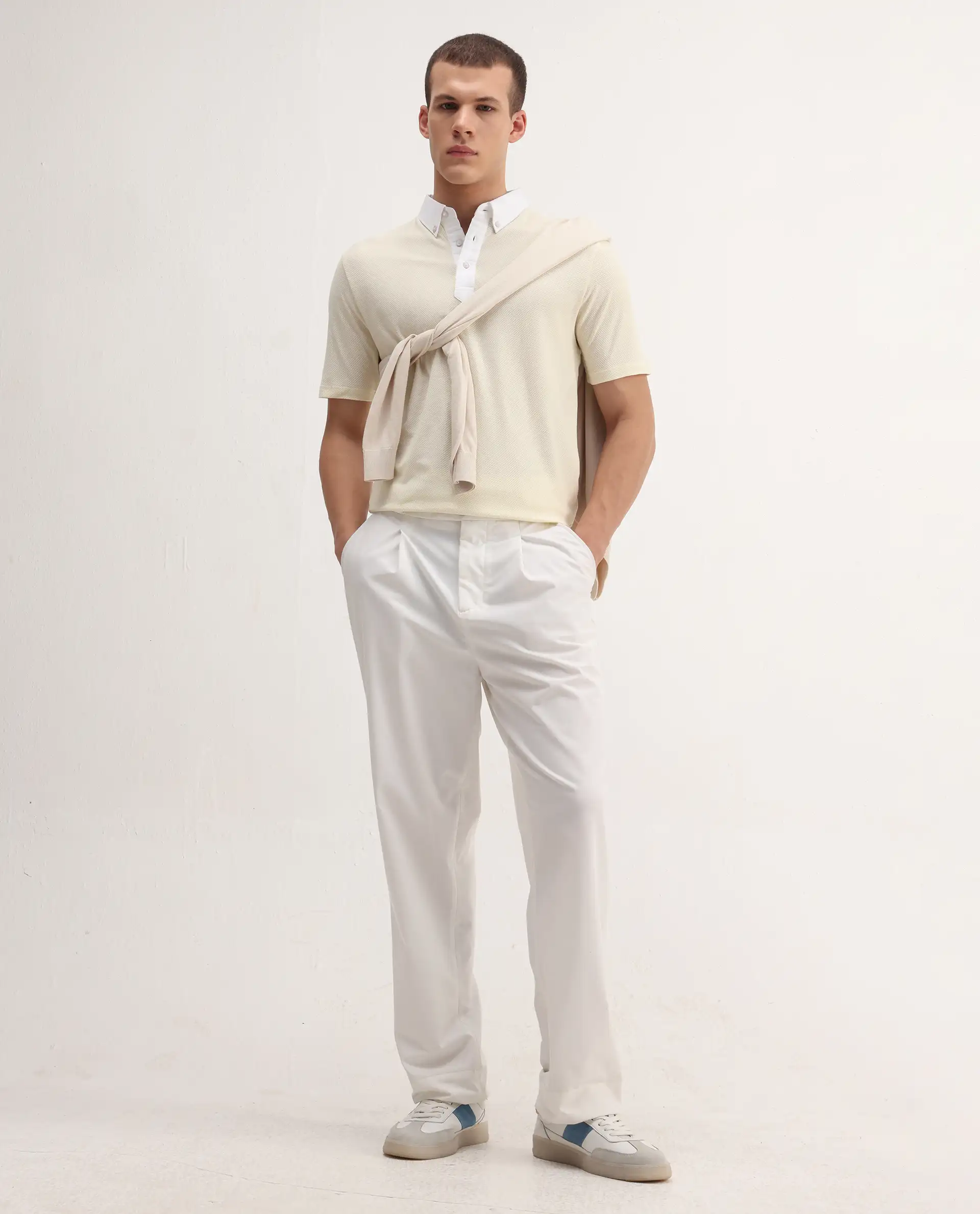 Rare Rabbit Men's Parma2 Pastel Yellow Cotton Plain Regular Fit Half Sleeve Polo - Image 2
