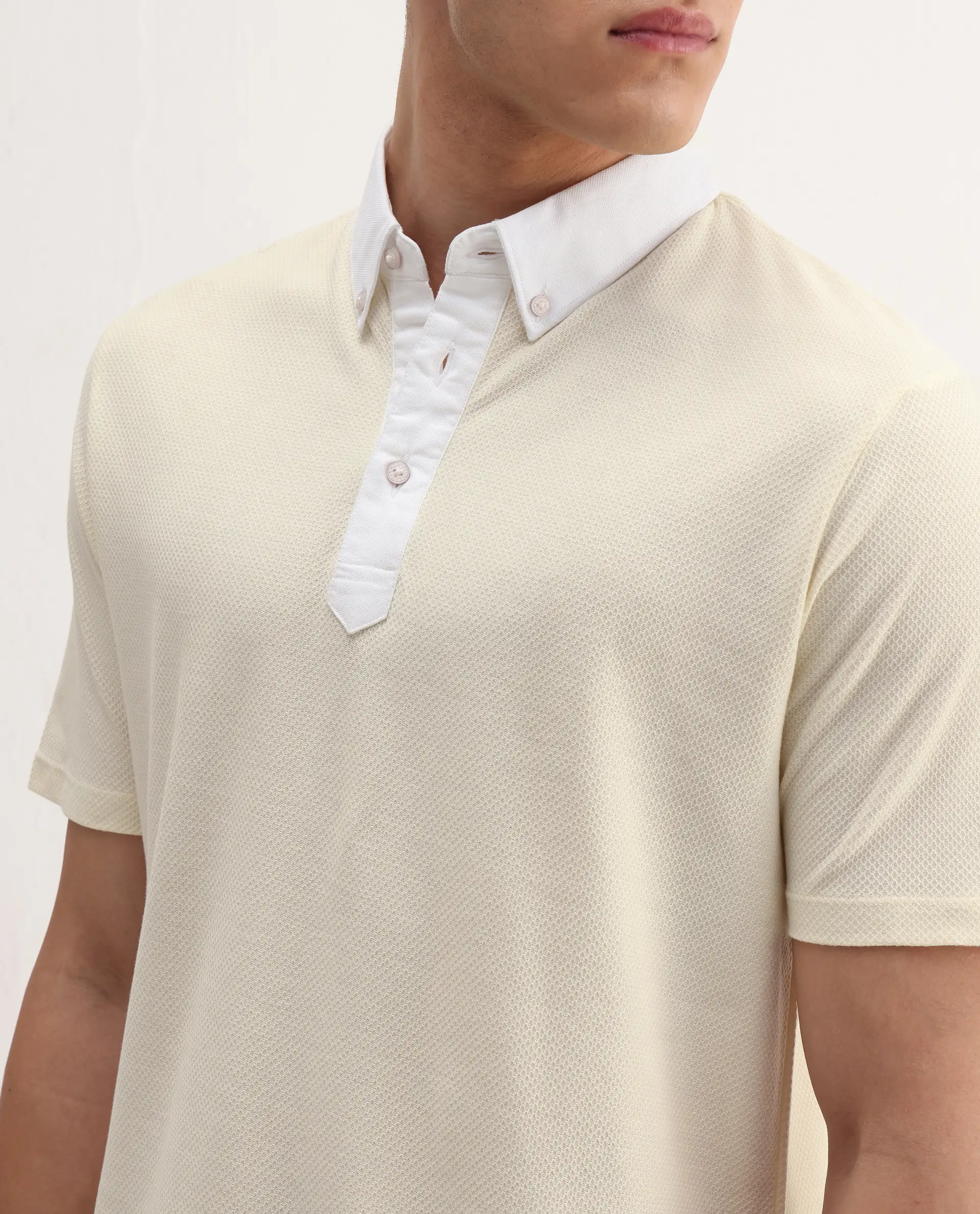 Rare Rabbit Men's Parma2 Pastel Yellow Cotton Plain Regular Fit Half Sleeve Polo - Image 4