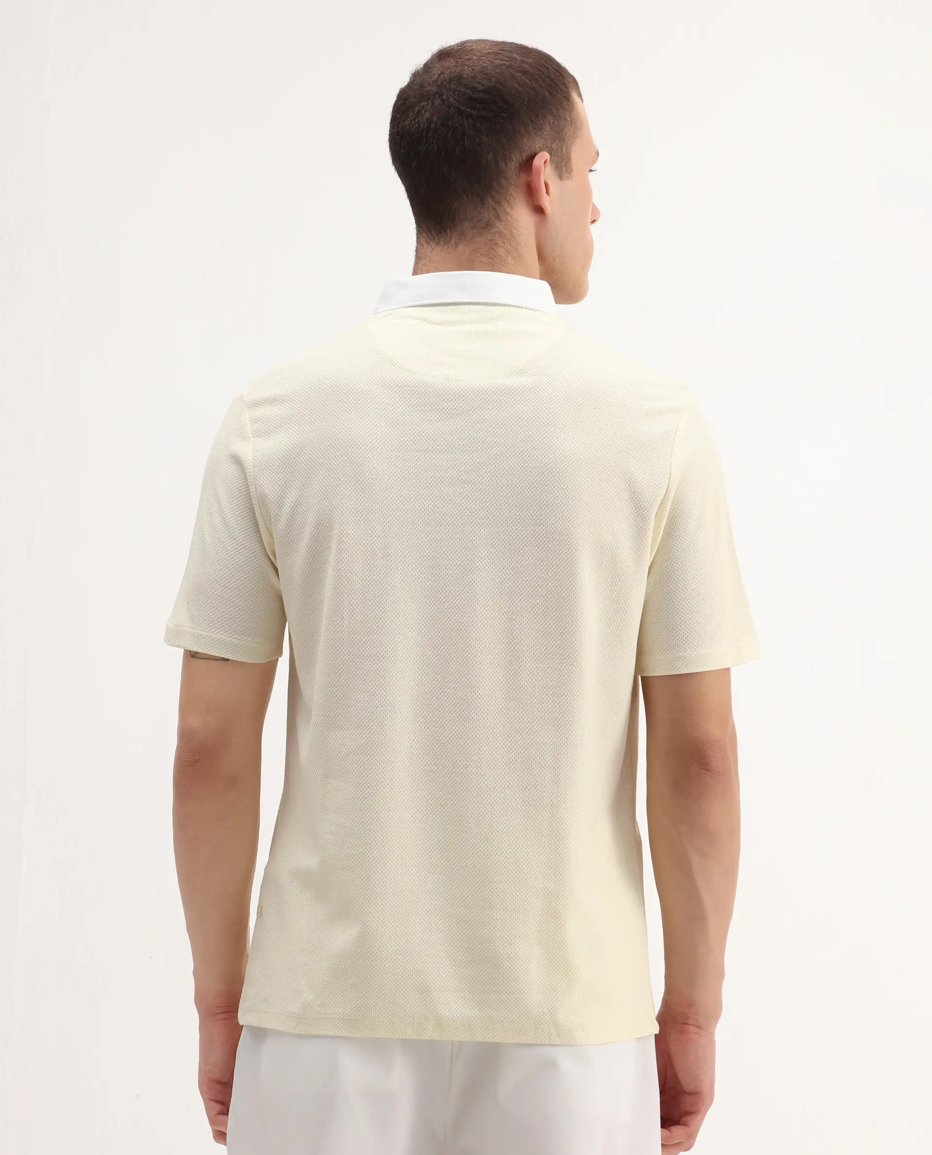 Rare Rabbit Men's Parma2 Pastel Yellow Cotton Plain Regular Fit Half Sleeve Polo - Image 5