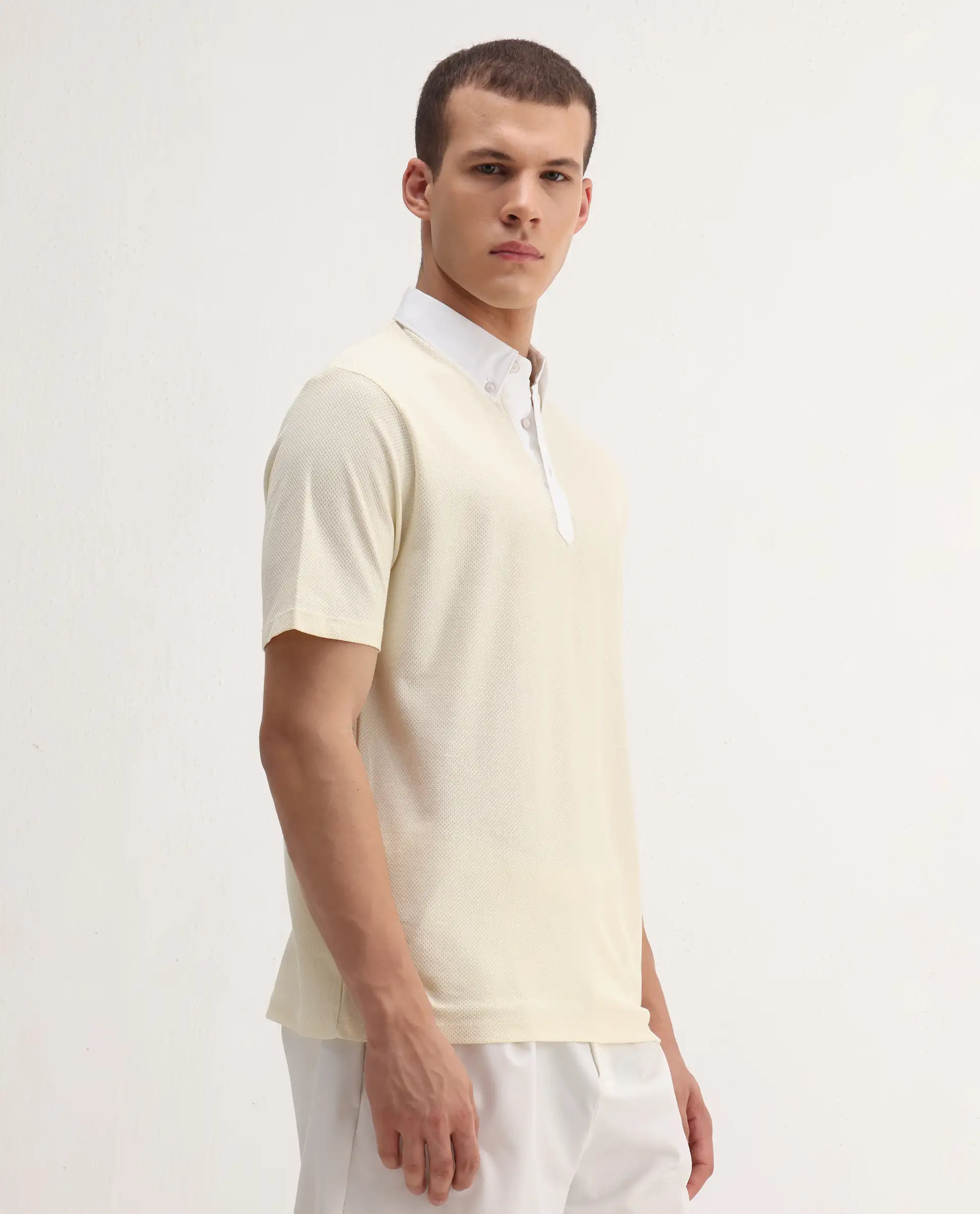 Rare Rabbit Men's Parma2 Pastel Yellow Cotton Plain Regular Fit Half Sleeve Polo - Image 7