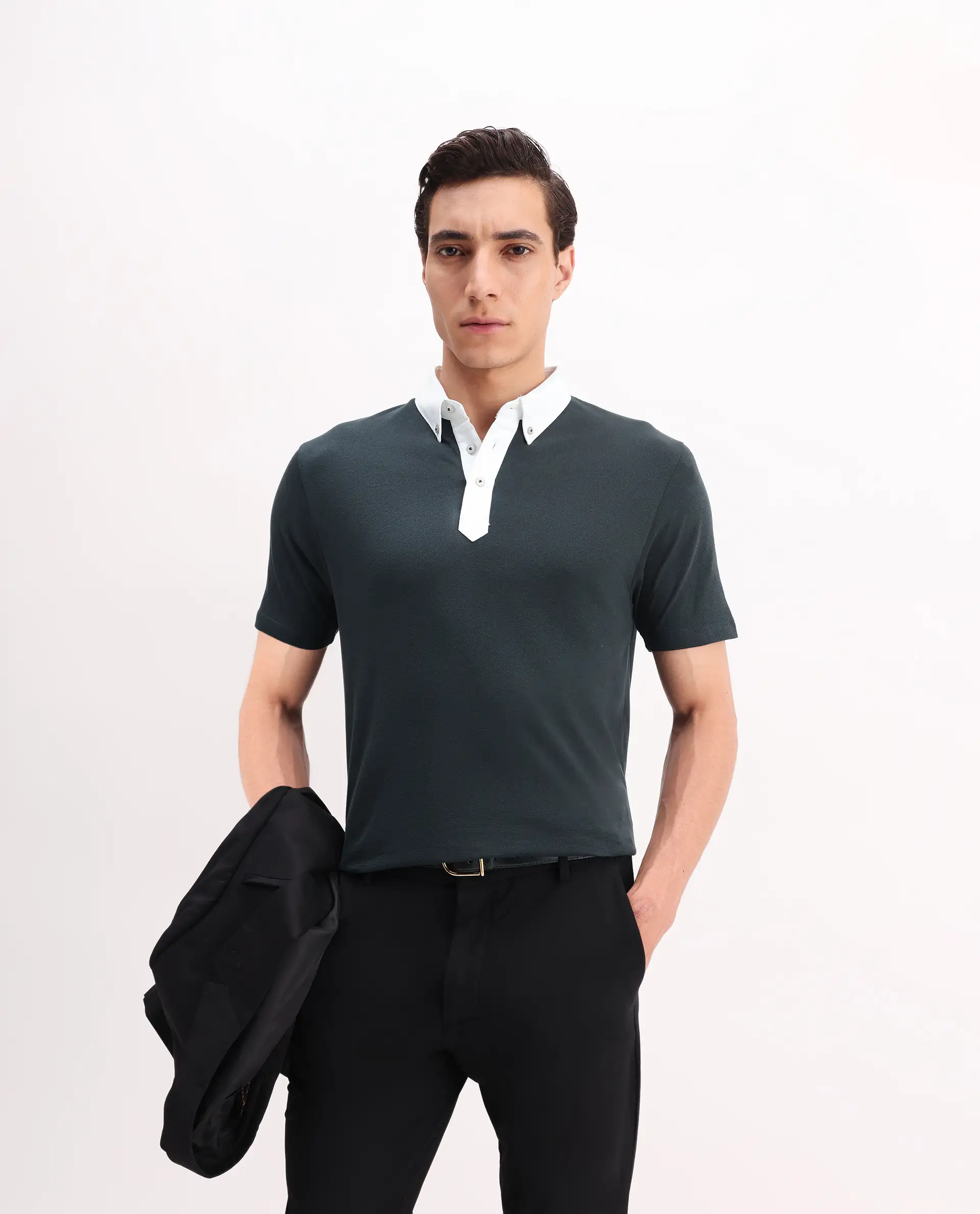 Rare Rabbit Men's Parma 2 Petrol Cotton Plain Regular Fit Half Sleeve Polo