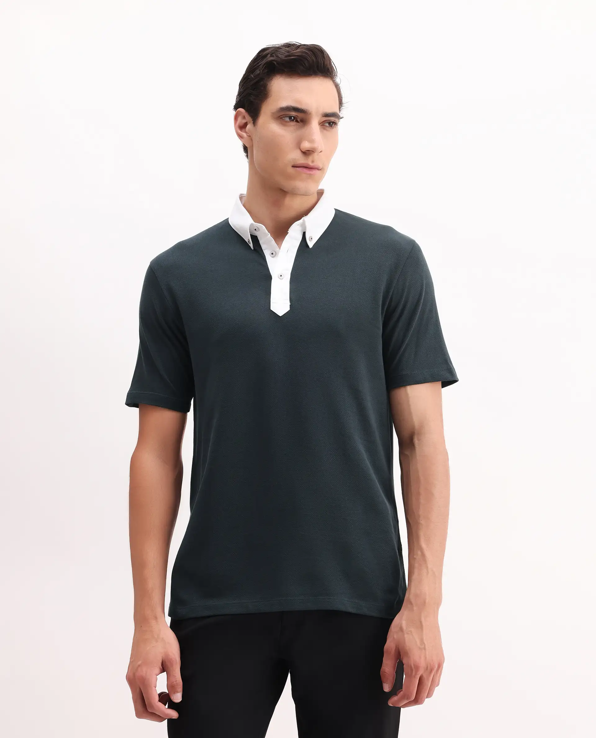 Rare Rabbit Men's Parma 2 Petrol Cotton Plain Regular Fit Half Sleeve Polo - Image 3