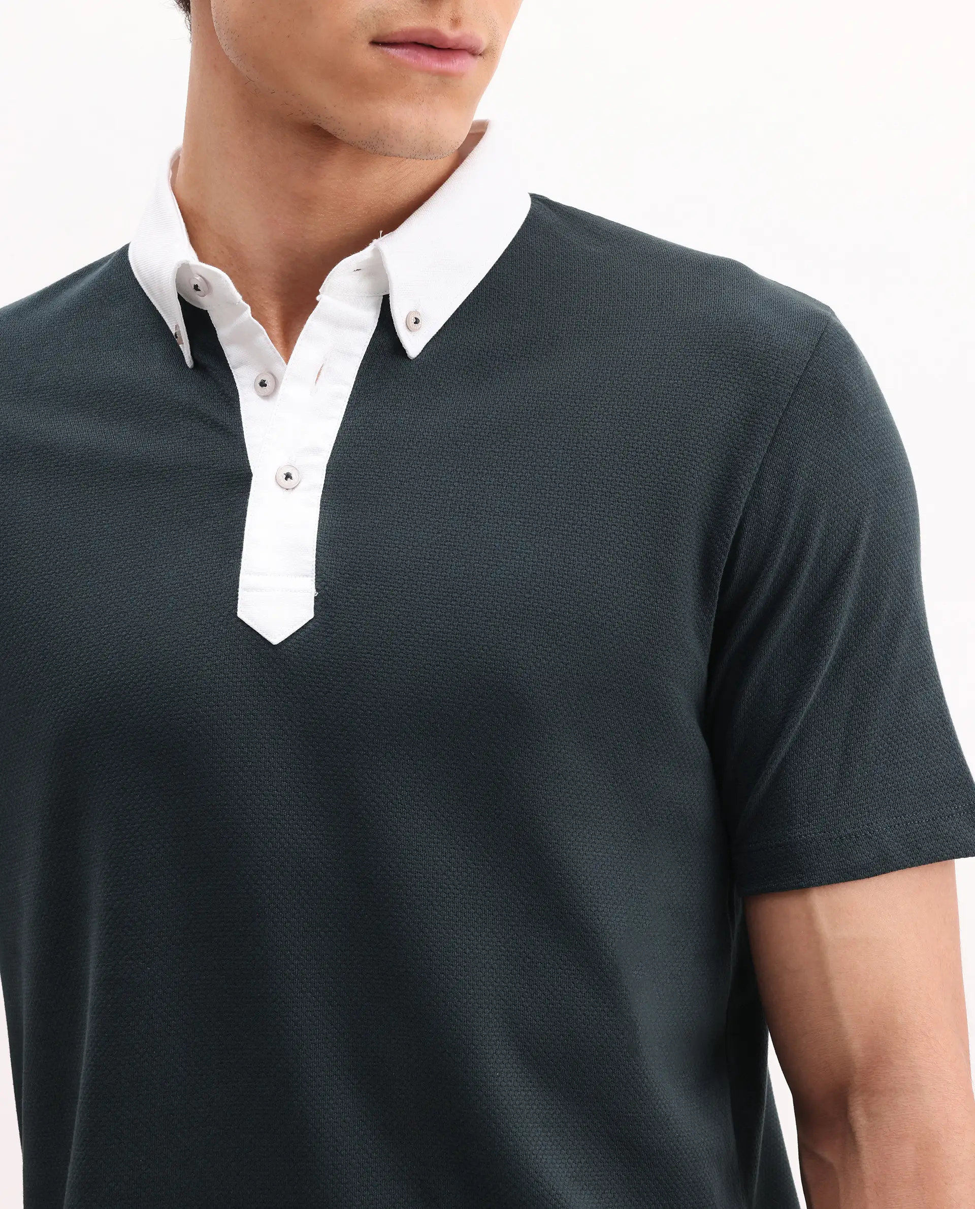 Rare Rabbit Men's Parma 2 Petrol Cotton Plain Regular Fit Half Sleeve Polo - Image 4