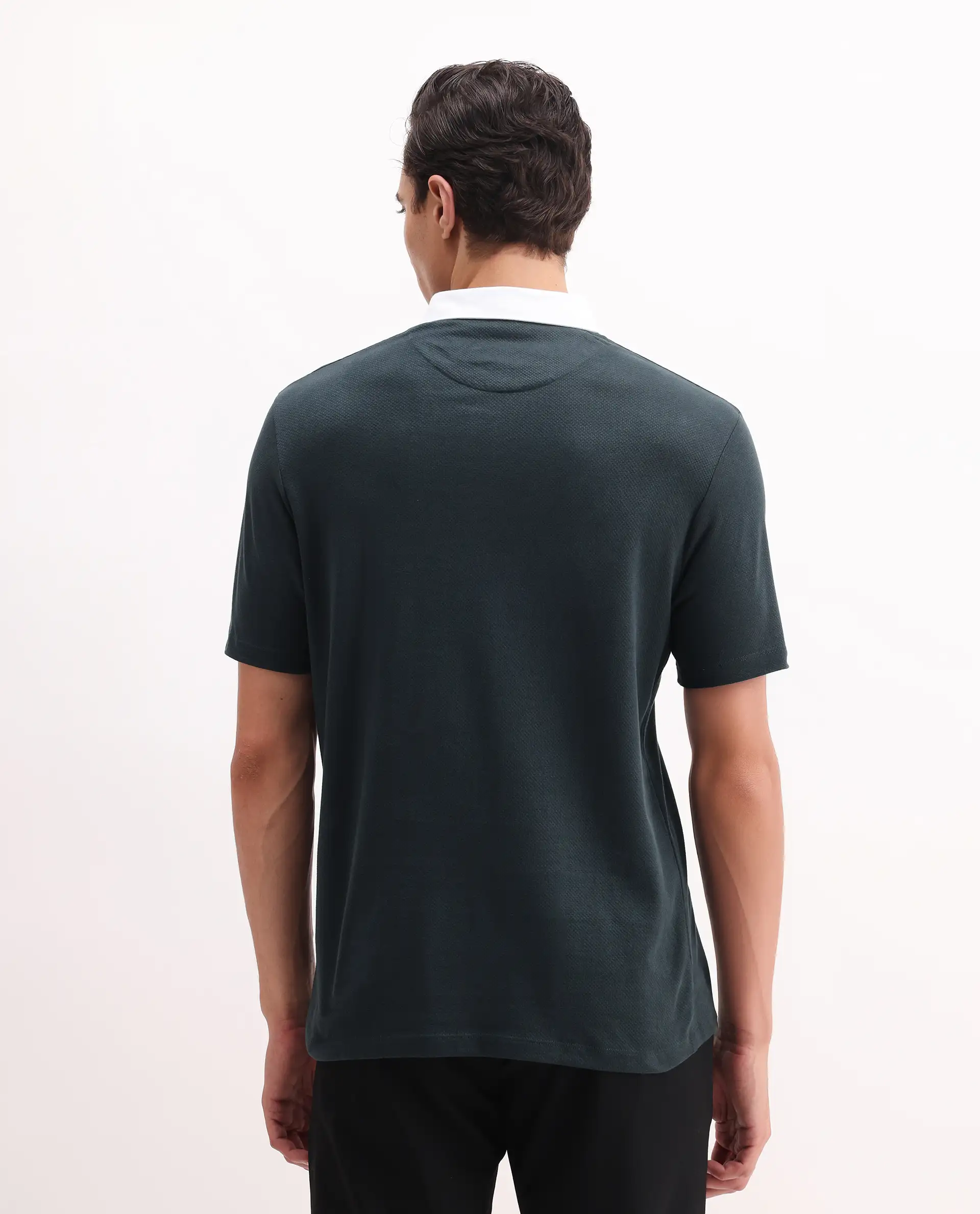 Rare Rabbit Men's Parma 2 Petrol Cotton Plain Regular Fit Half Sleeve Polo - Image 7