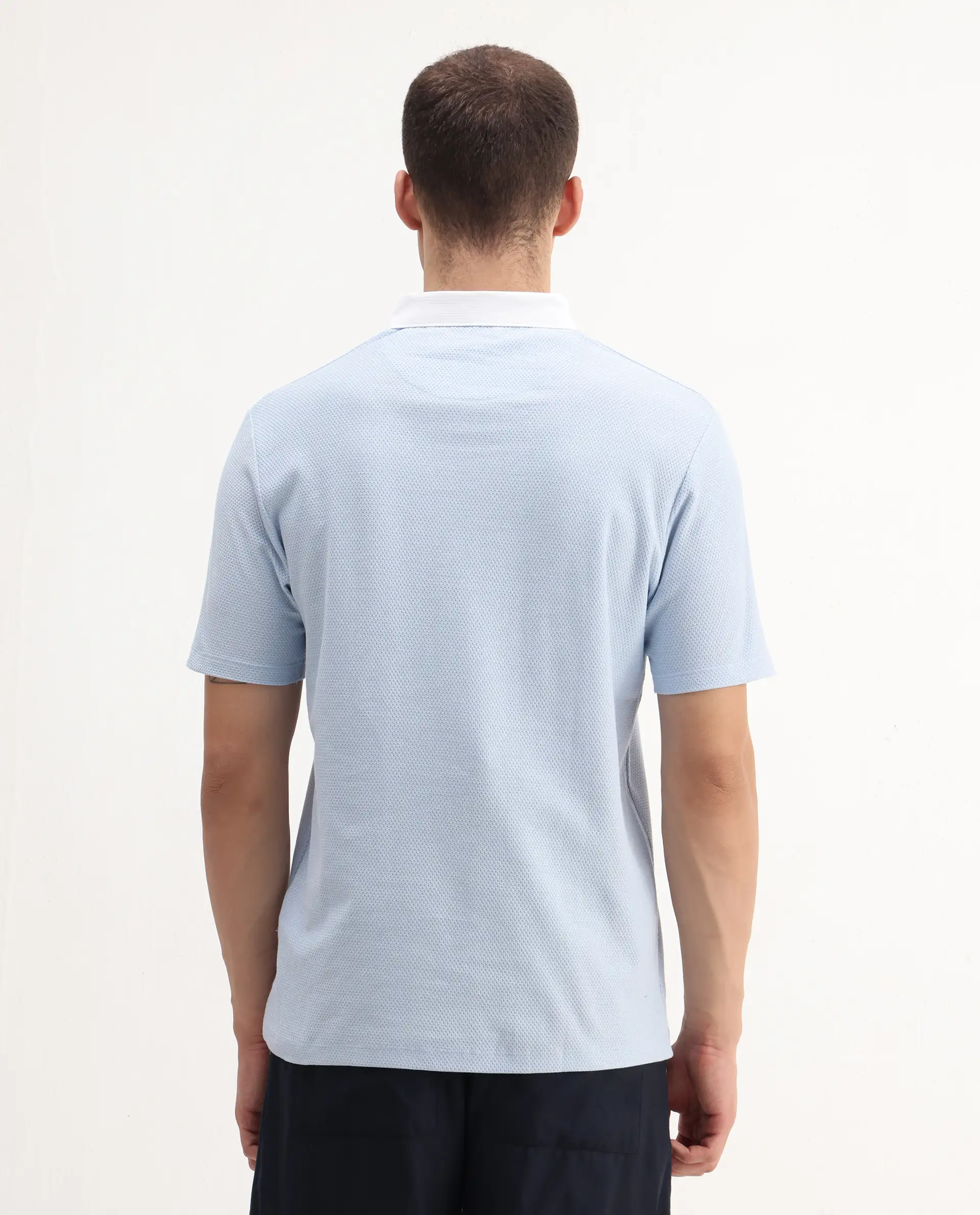 Rare Rabbit Men's Parma-3 Pastel Blue Cotton Plain Regular Fit Half Sleeve Polo - Image 5