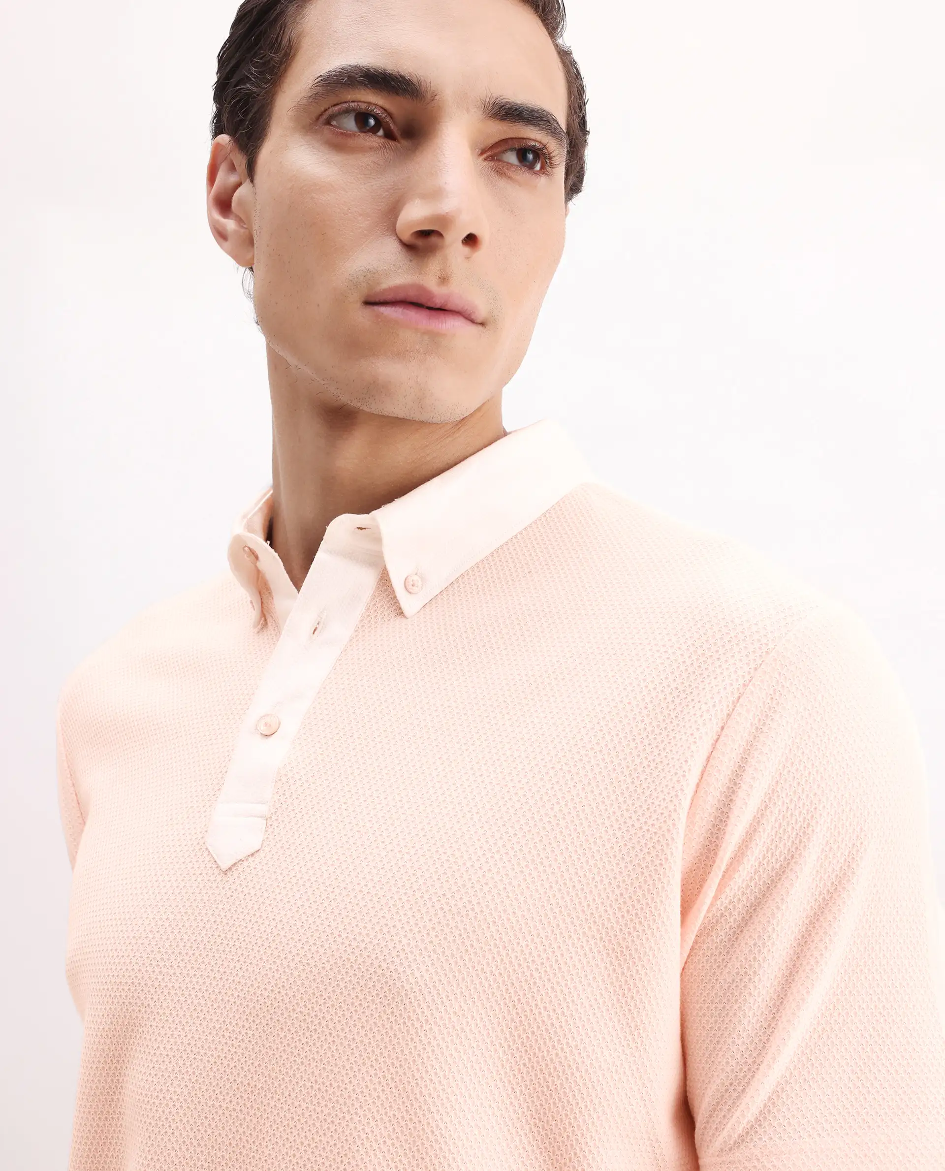 Rare Rabbit Men's Parma-3 Pastel Pink Cotton Plain Regular Fit Half Sleeve Polo - Image 4