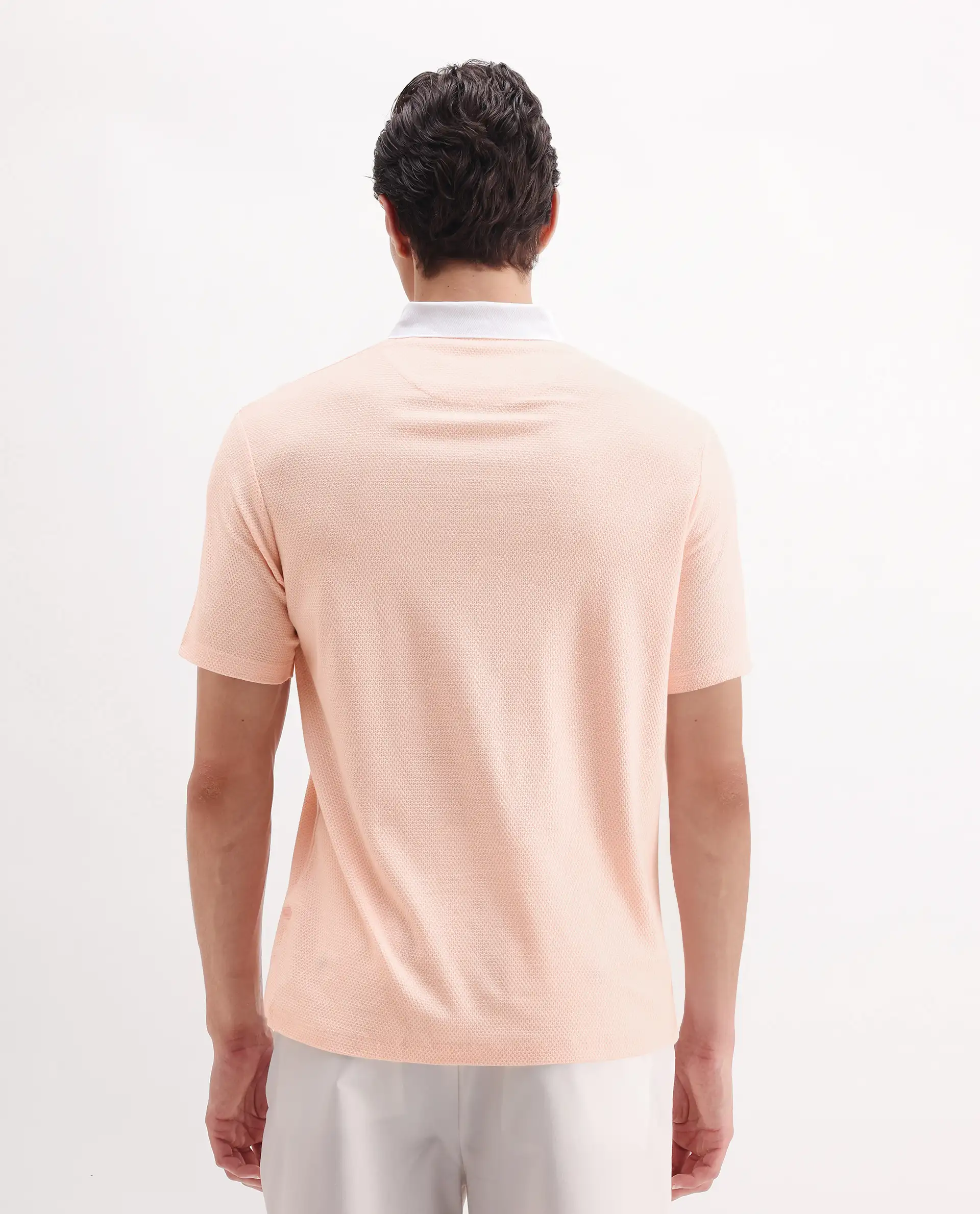 Rare Rabbit Men's Parma-3 Pastel Pink Cotton Plain Regular Fit Half Sleeve Polo - Image 7