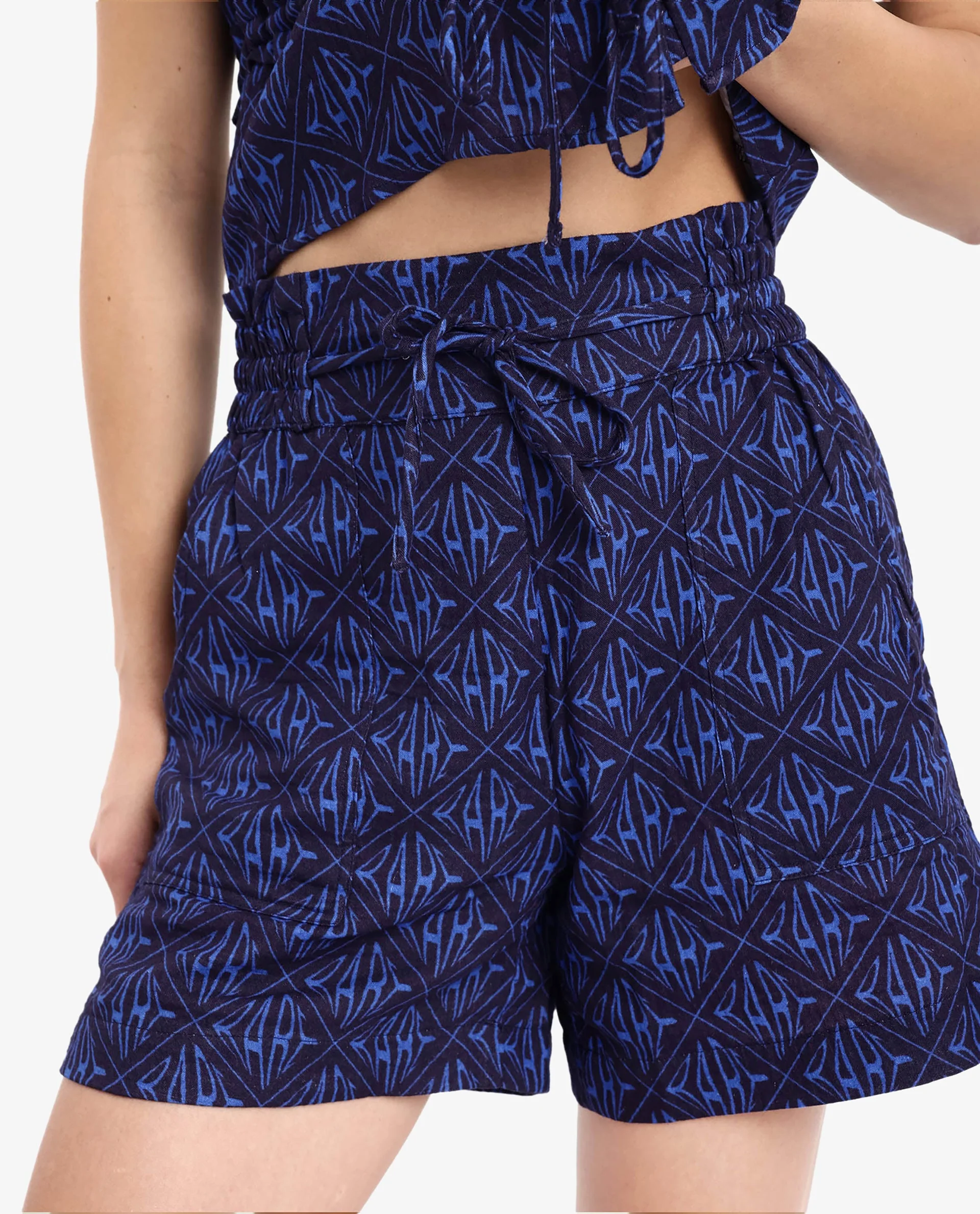 Rareism Women's Parma Dark Blue Cotton Blend Monogram Print Mini Regular Fit Shorts - Image 4
