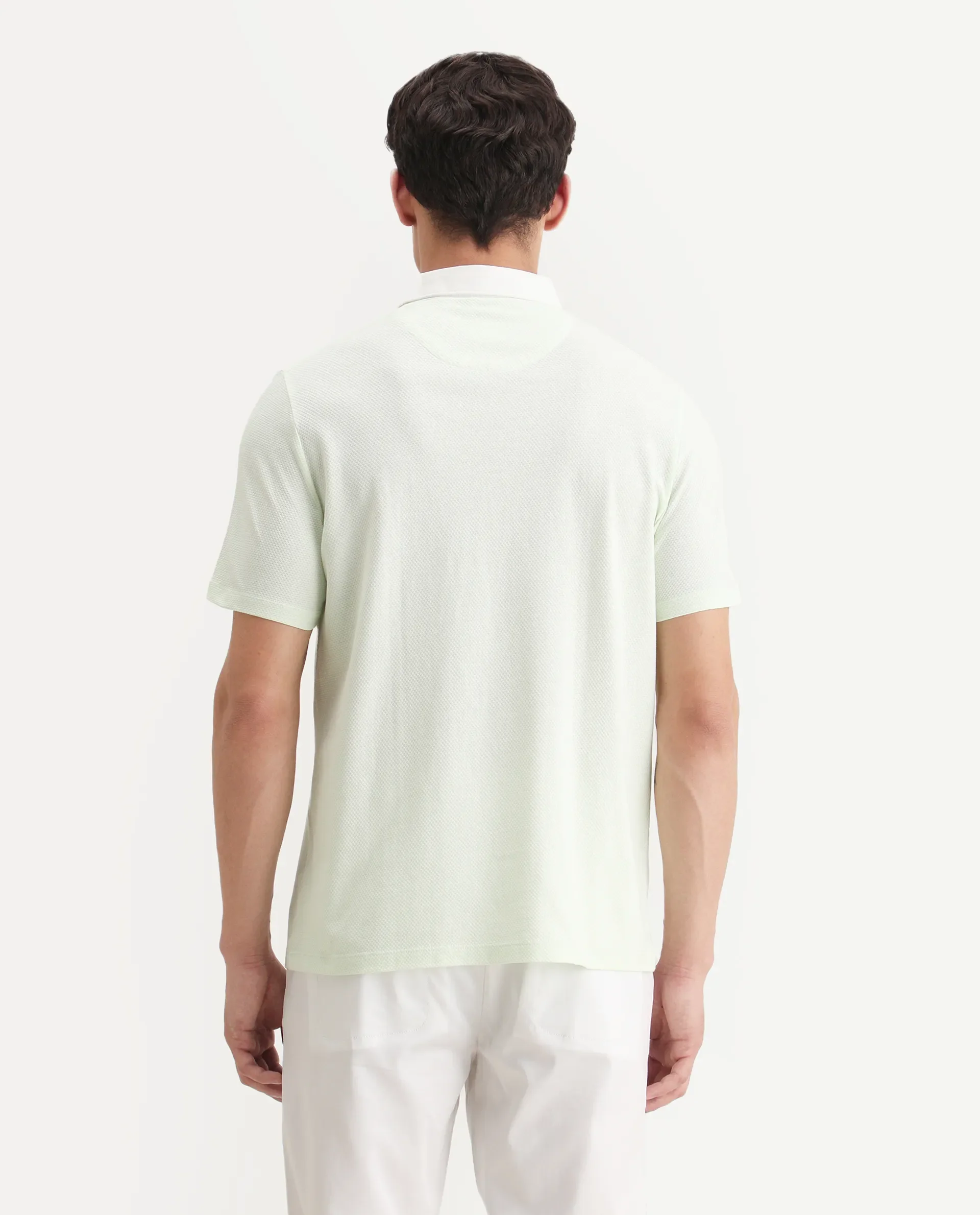Rare Rabbit Men's Parmat Light Green Cotton Plain Regular Fit Half Sleeve Polo - Image 7