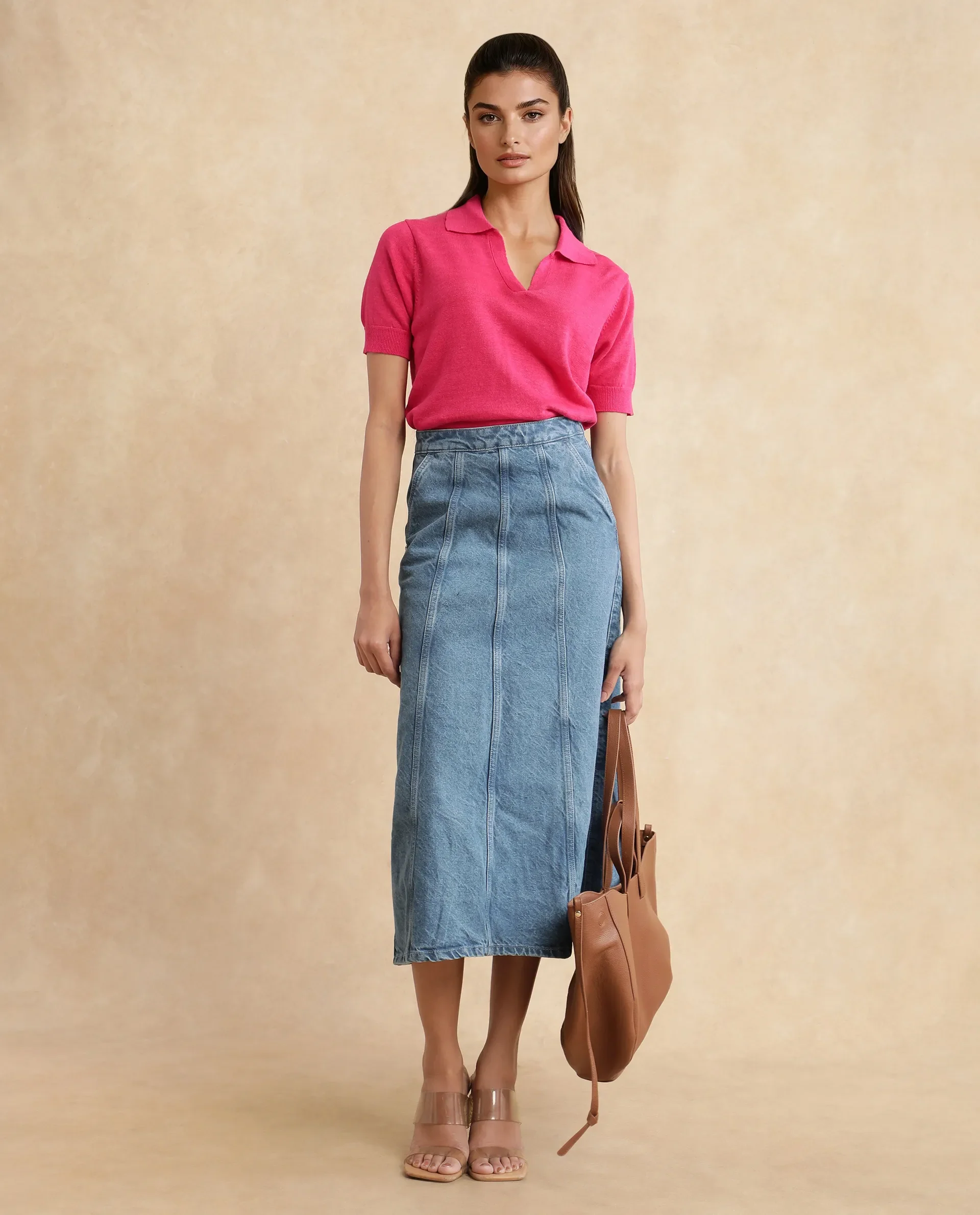 Rareism Women's Parrit Blue Cotton Plain Midi Flared Skirt - Image 10
