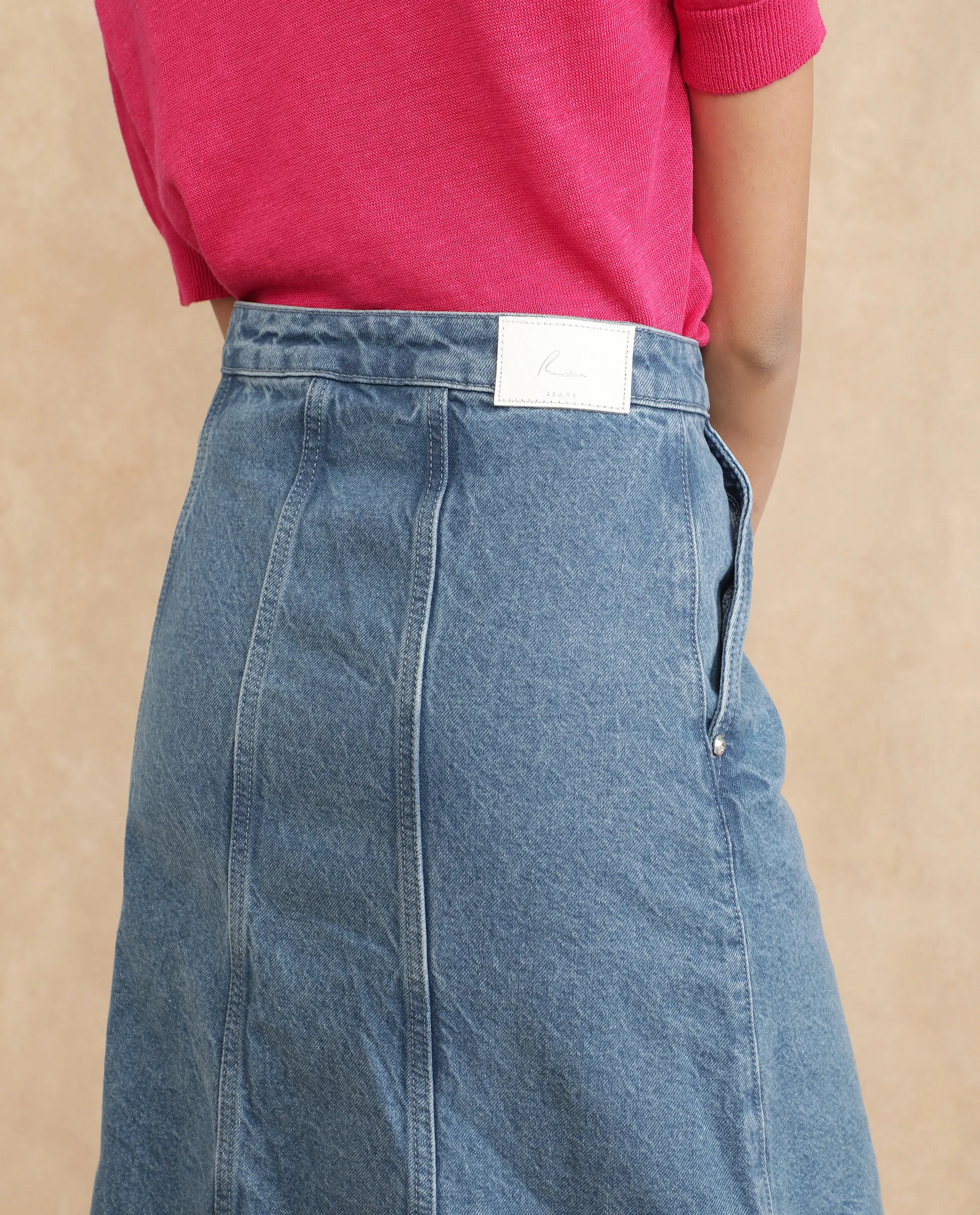 Rareism Women's Parrit Blue Cotton Plain Midi Flared Skirt - Image 4
