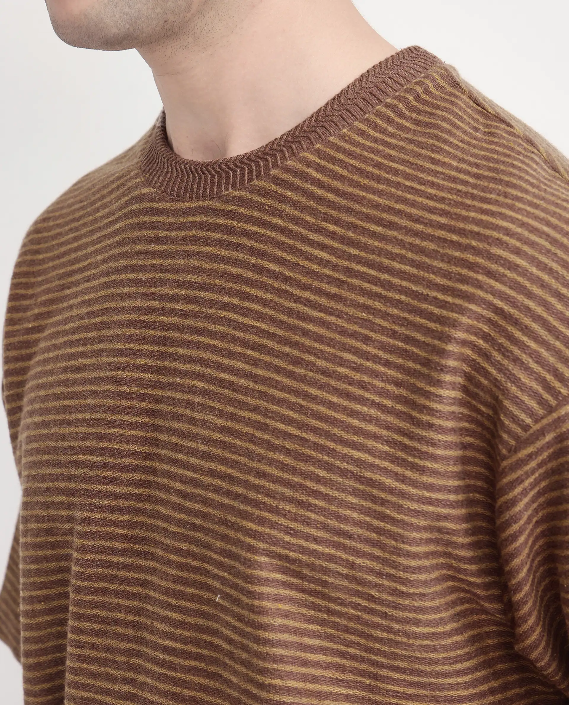 Rare Rabbit Men's Pasco Melange Rust Cotton Striped Print Oversized Fit Half Sleeve Crew Neck T-Shirt - Image 7